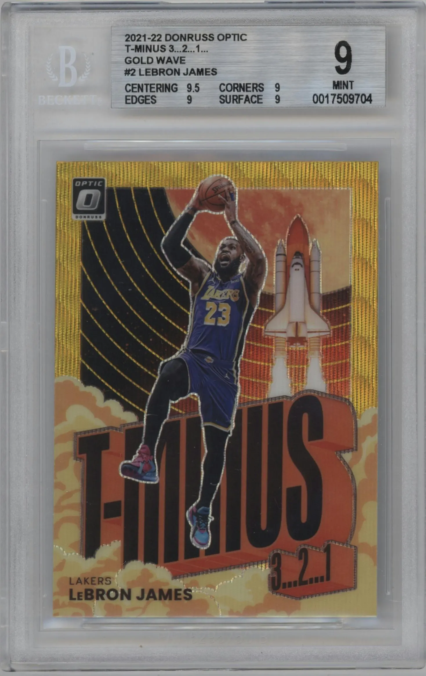2021 Panini Donruss Optic T-Minus 3...2...1 LeBron James Gold Wave #2 BGS 9