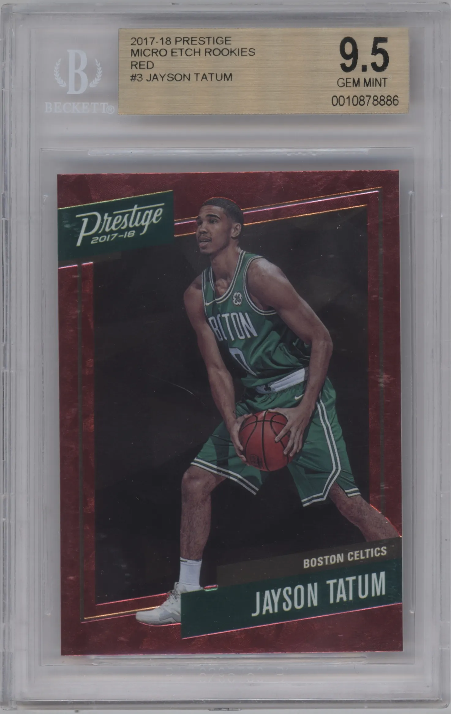 2017 Panini Prestige Micro Etch Rke. Jayson Tatum Red #3 BGS 9.5