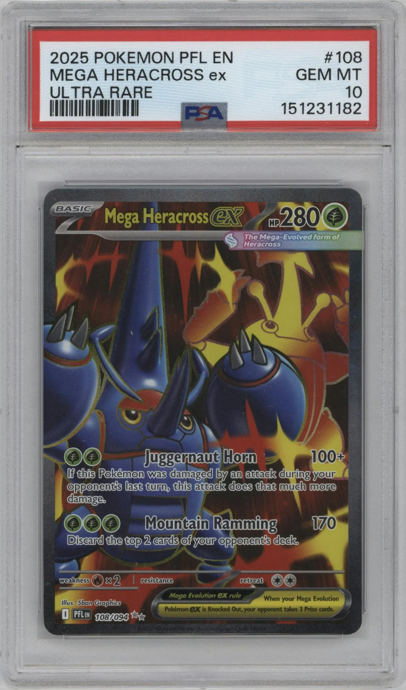 2025 Pokemon Mega Evolution Phan. Flames Mega Heracross ex #108 PSA 10
