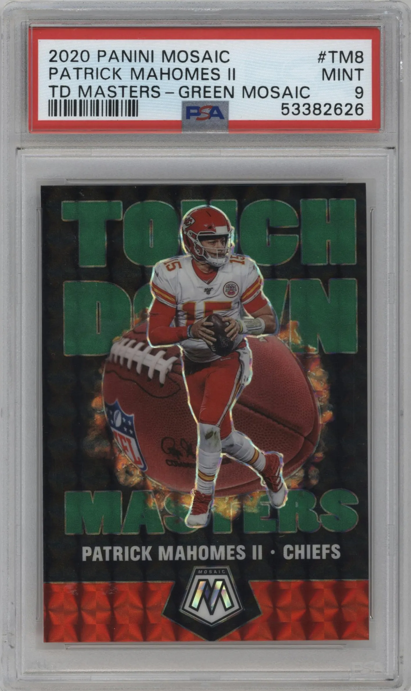 2020 Panini Mosaic Touchdown Masters Patrick Mahomes II Green Mosaic PSA 9