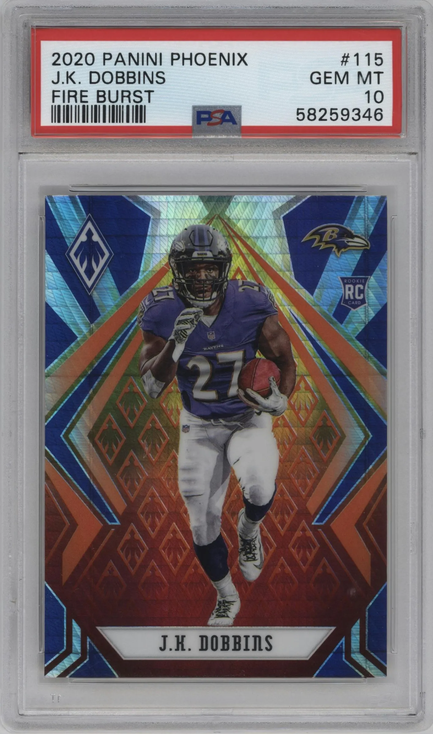 2020 Panini Phoenix J.K. Dobbins Fire Burst #115 PSA 10