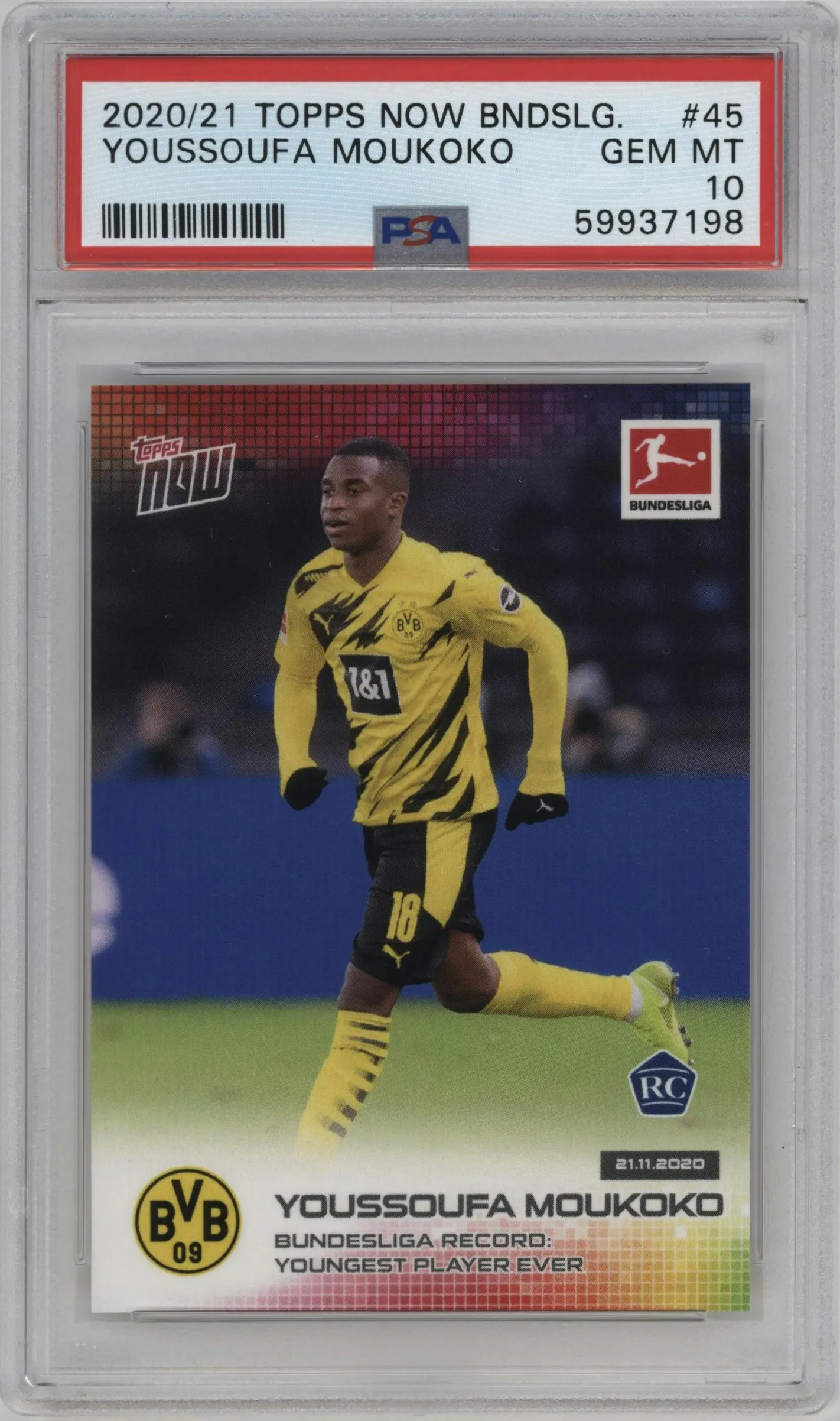 2020 Topps Now Bundesliga Youssoufa Moukoko PSA 10