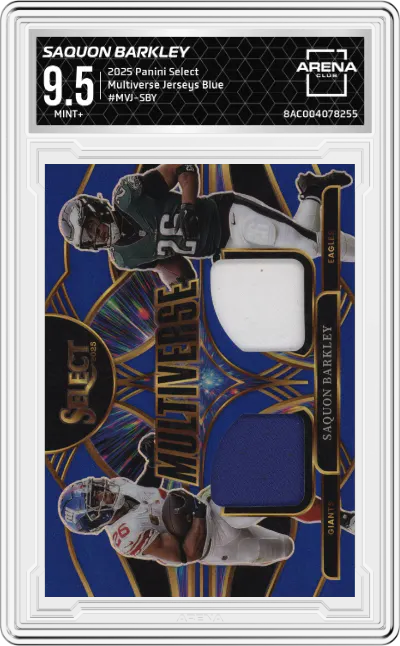 2025 Panini Select Multiverse Jerseys Saquon Barkley Blue Prizm #MVJ-SBY ARENA CLUB 9.5