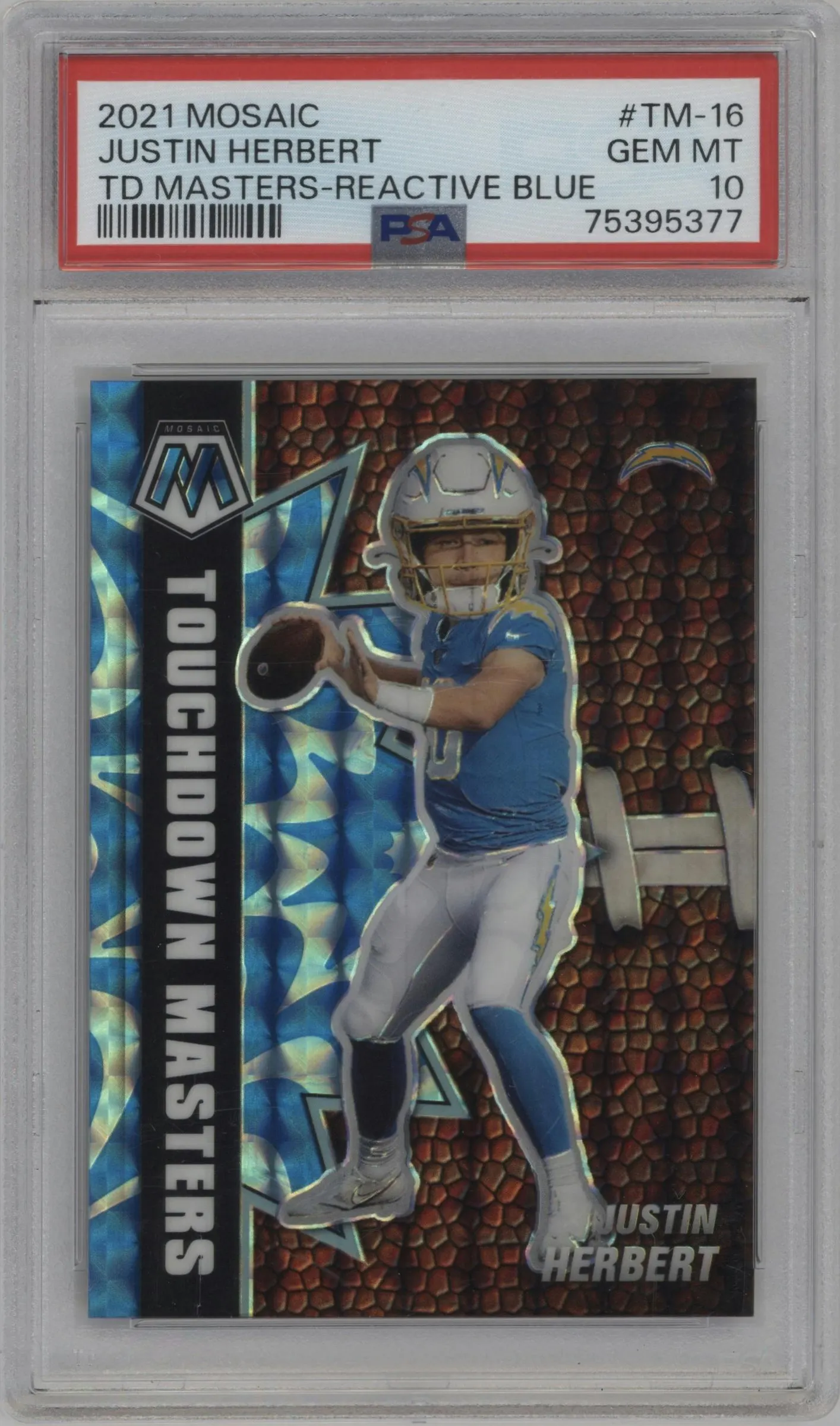 2021 Panini Mosaic Touchdown Masters Justin Herbert Reactive Blue #TM-16 PSA 10