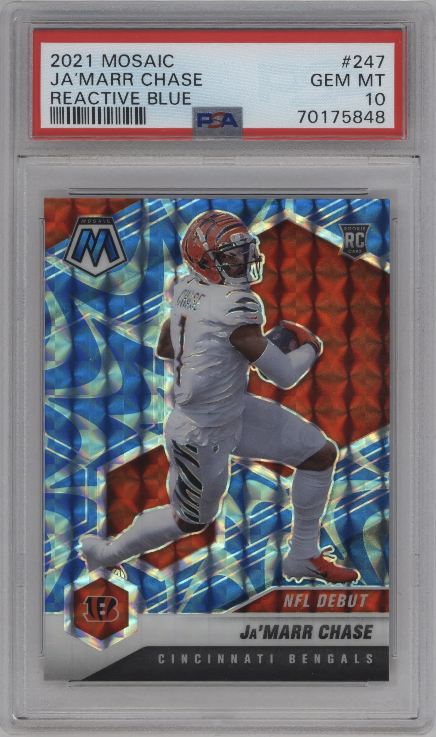 2021 Panini Mosaic Ja'Marr Chase Reactive Blue #247 PSA 10