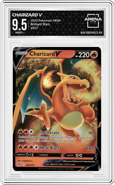 2022 Pokemon SWSH Brilliant Stars Charizard V #017 ARENA CLUB 9.5