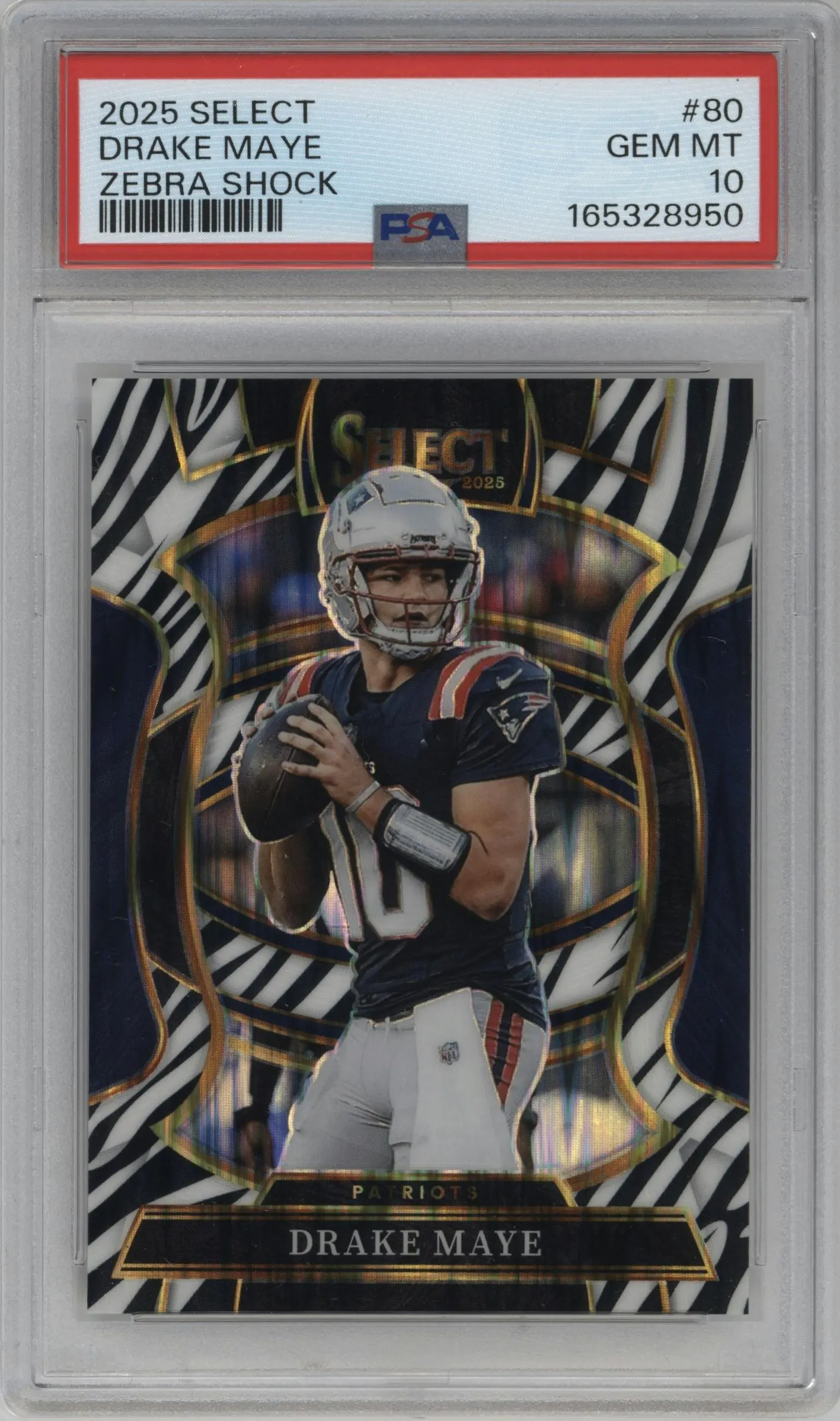 2025 Panini Select Drake Maye Zebra Shock #80 PSA 10