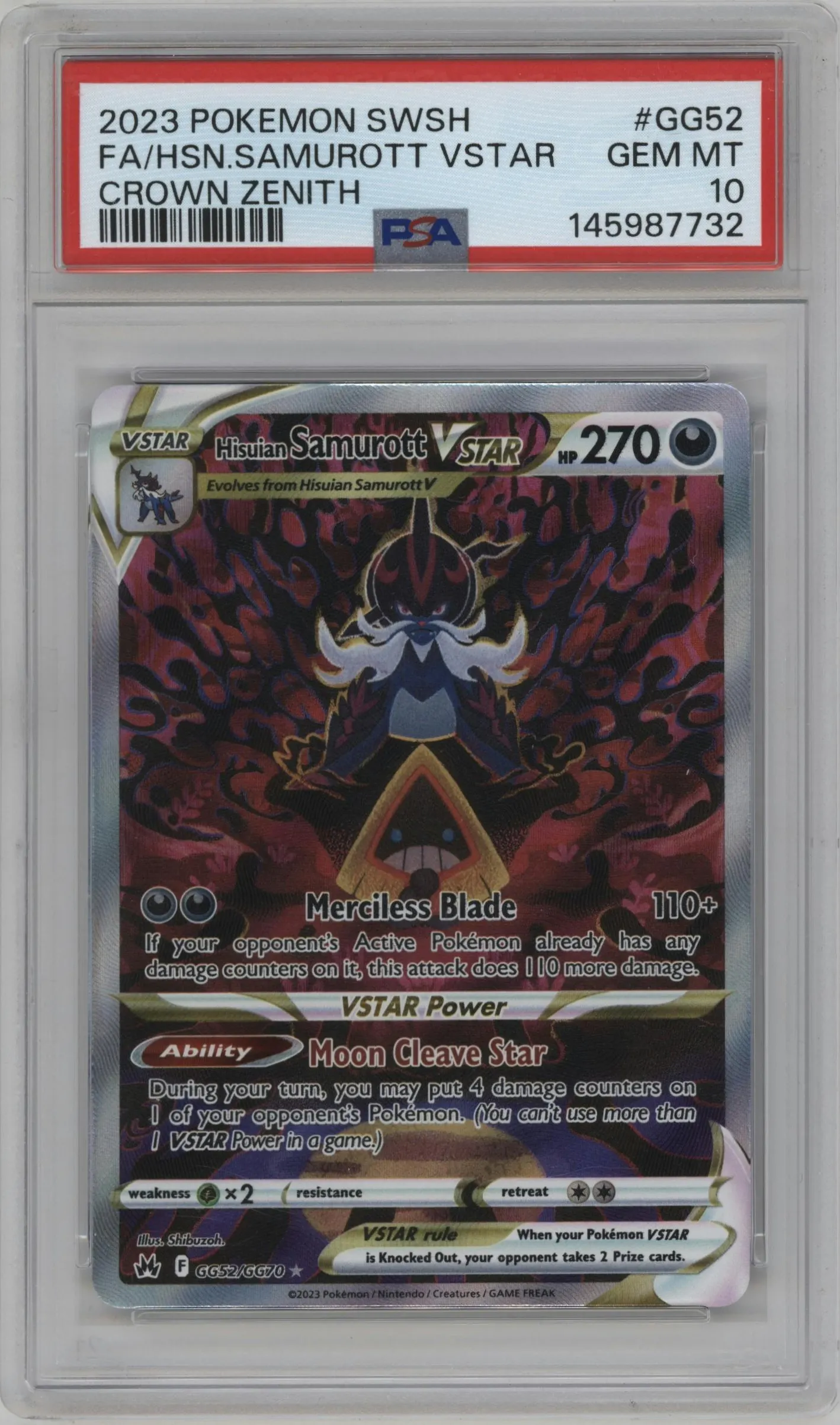 2023 Pokemon SWSH Crown Zenith GG Hisuian Samurott VSTAR #GG52 PSA 10