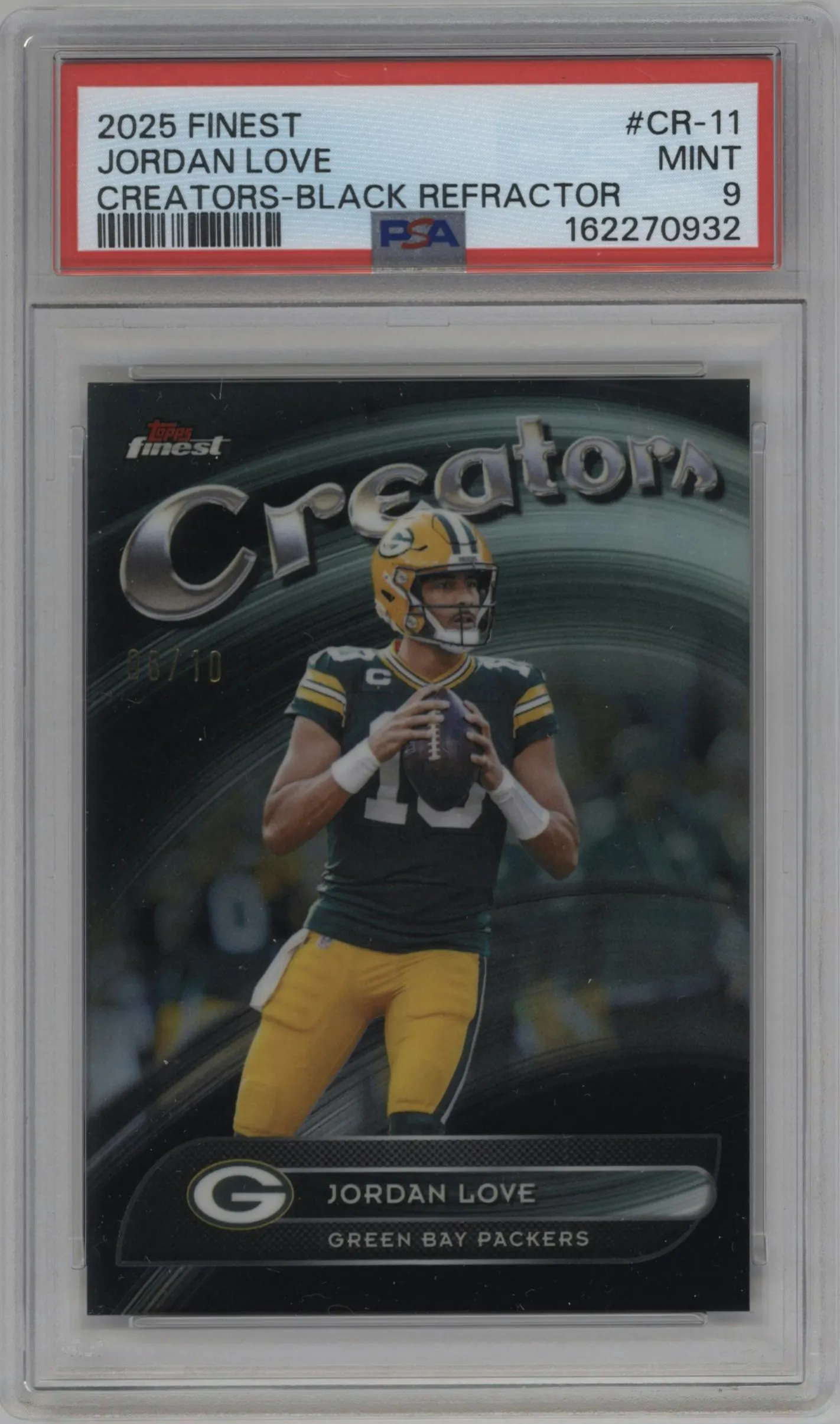 2025 Topps Finest Creators Jordan Love Black Refractor #CR-11 PSA 9