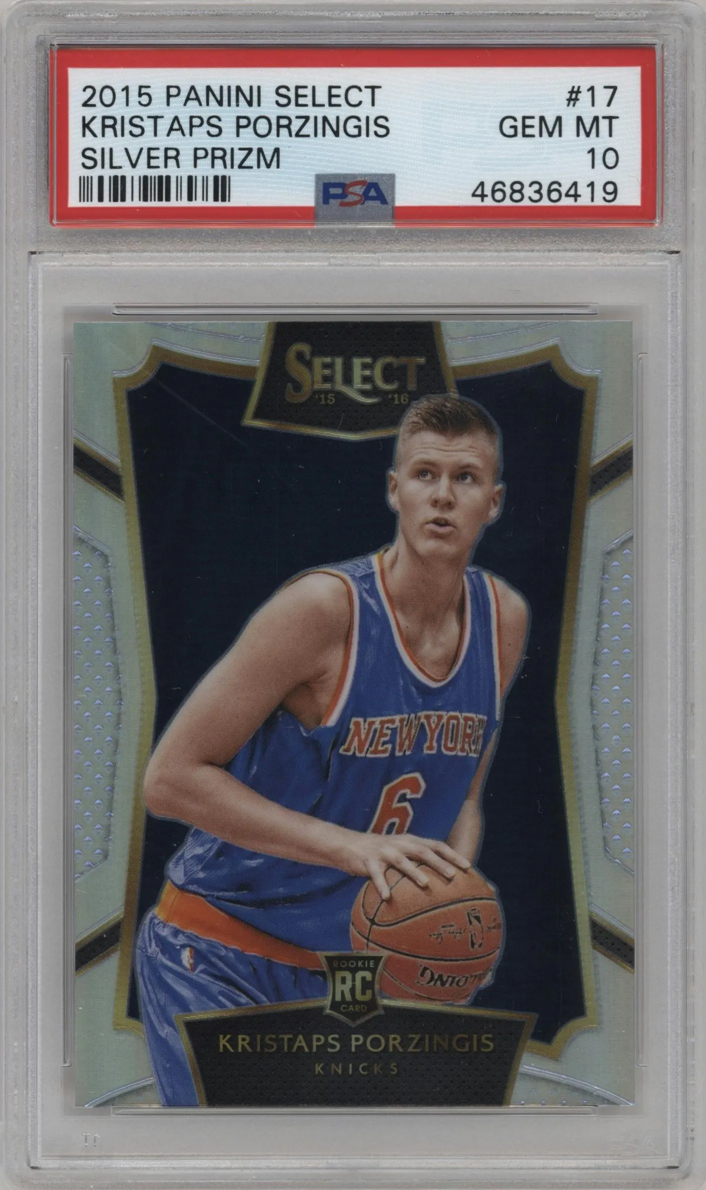 2015 Panini Select Kristaps Porzingis Silver Prizm #17 PSA 10