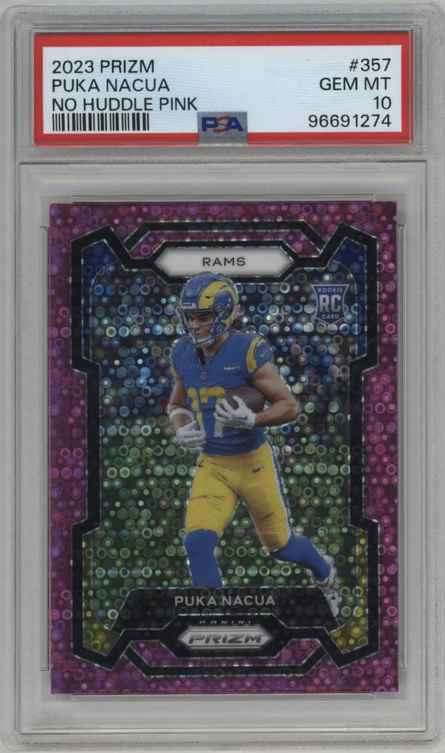 2023 Panini Prizm Puka Nacua No Huddle Pink #357 PSA 10