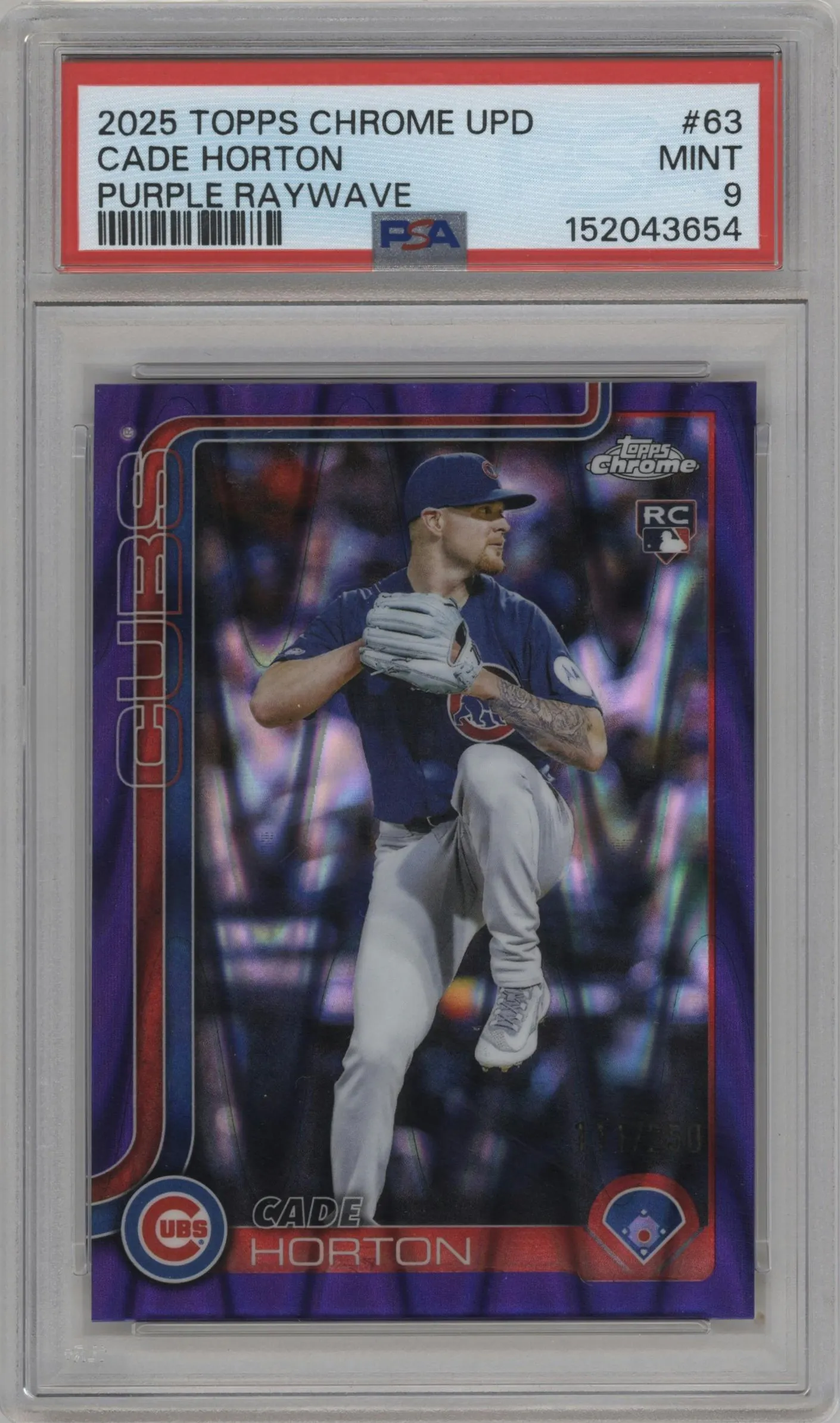 2025 Topps Chrome Update Cade Horton Purple RayWave Refractor #USC63 PSA 9