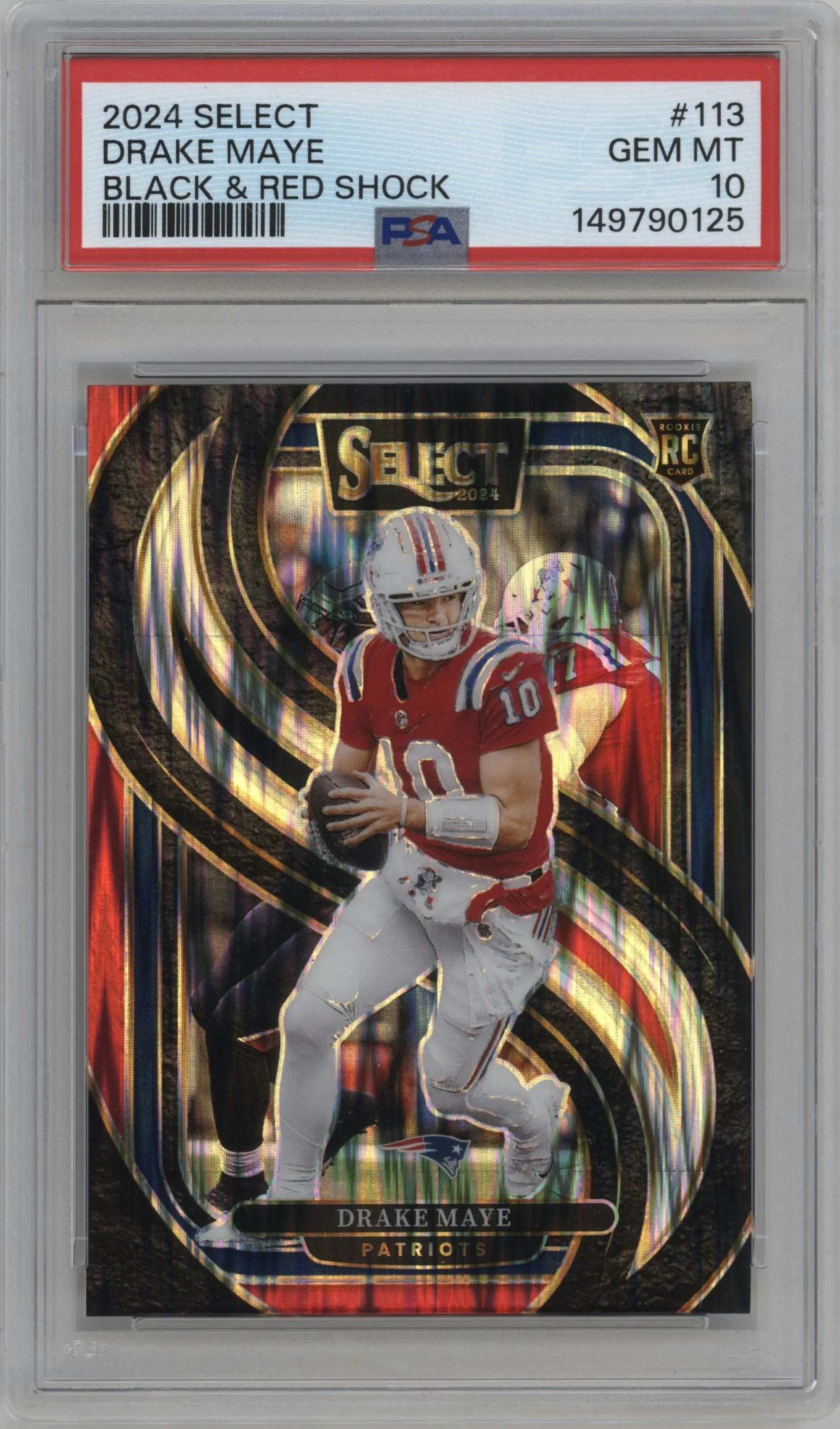 2024 Panini Select Pre.Lvl. Drake Maye Black & Red Shock Prizm PSA 10