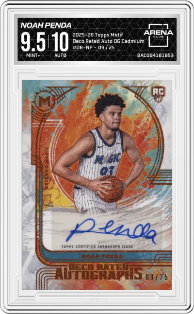 2025 Topps Motif Deco Rated Auto Noah Penda Orange Cadmium #DR-NP ARENA CLUB 9.5