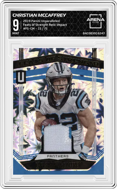 2019 Panini Unparalleled Feats of Strength Relic Christian McCaffrey Impact #FS-CM ARENA CLUB 9