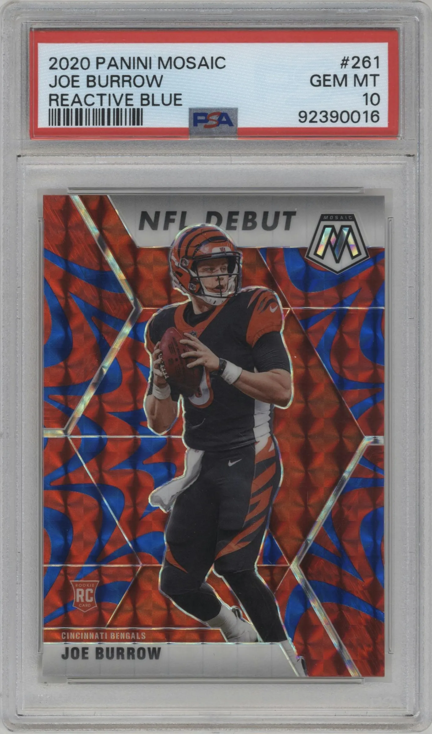 2020 Panini Mosaic Joe Burrow Reactive Blue #261 PSA 10