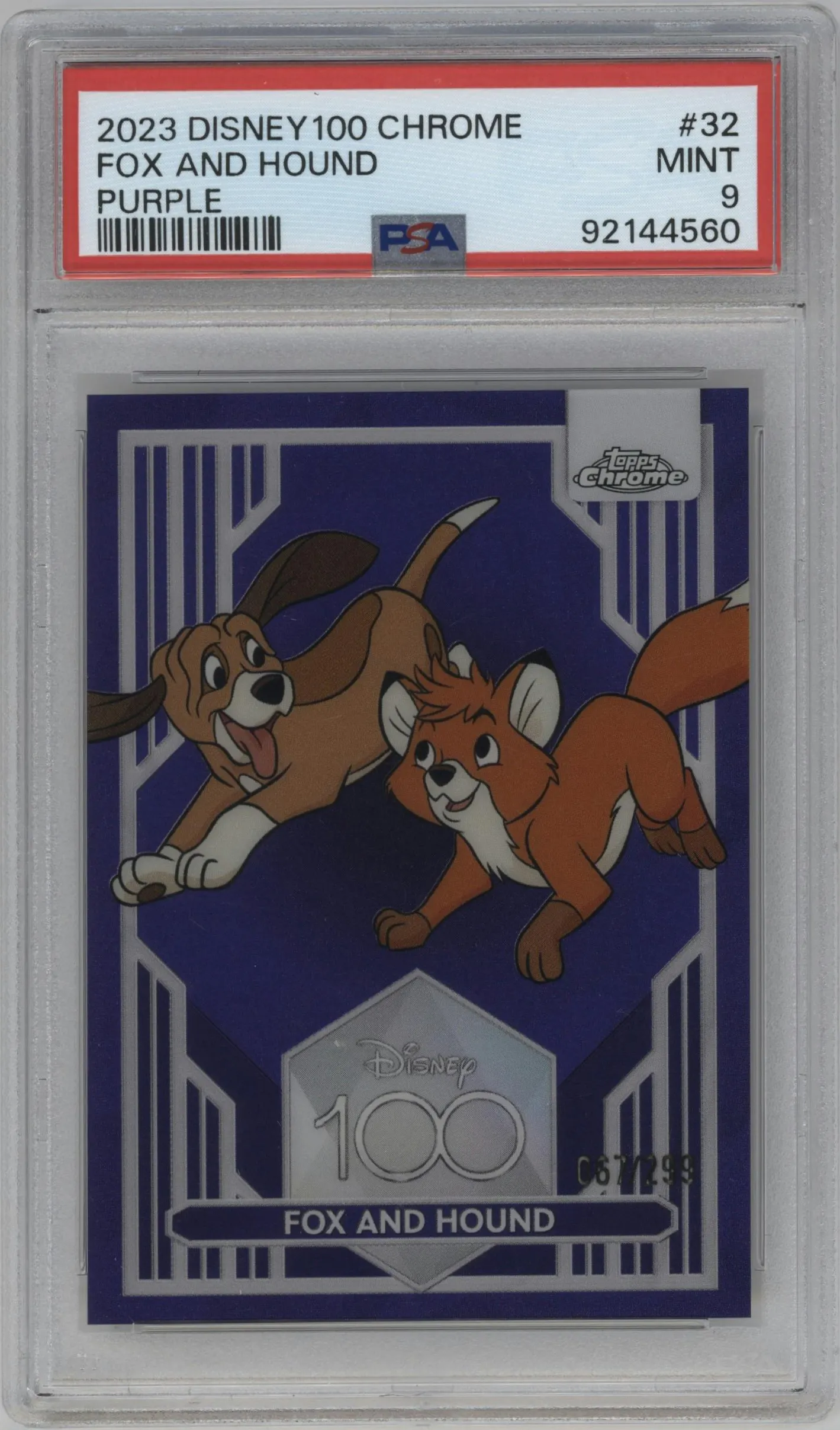 2023 Topps Chrome Disney 100 Fox & Hound Purple Refractor #32 PSA 9