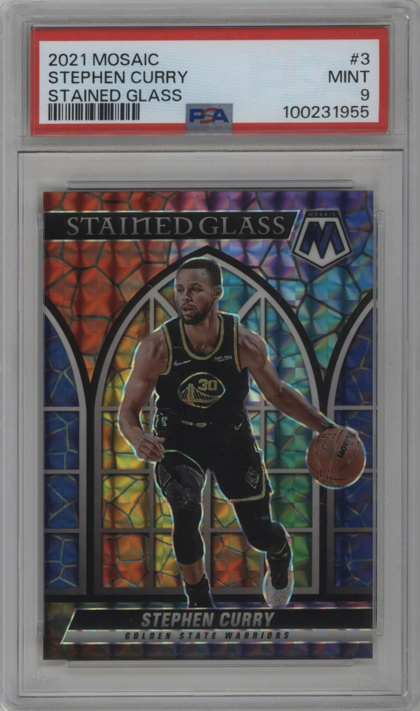 2021 Panini Mosaic Stained Glass Stephen Curry #3 PSA 9