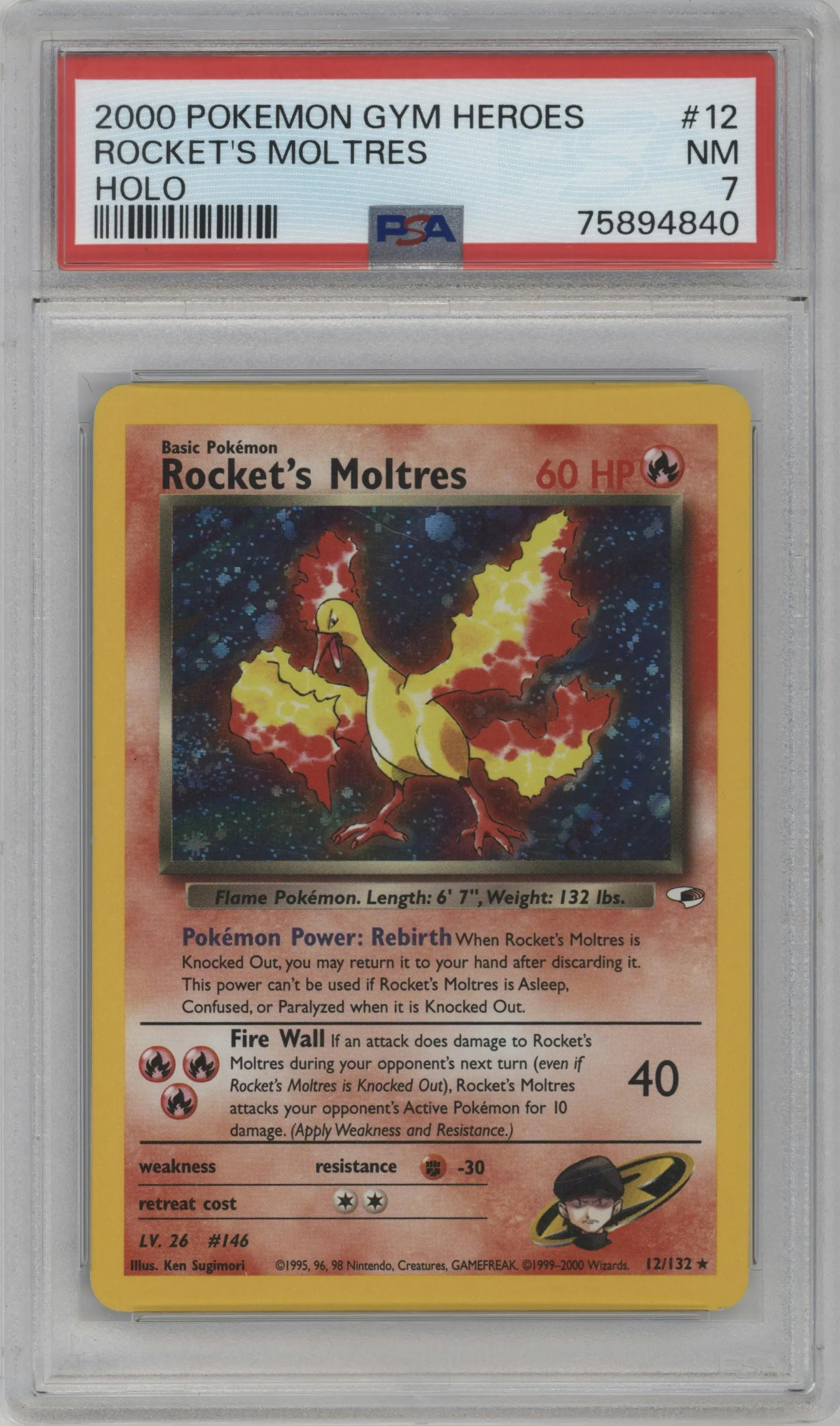 2000 Pokemon GH Gym Heroes Rocket's Moltres #12 PSA 7