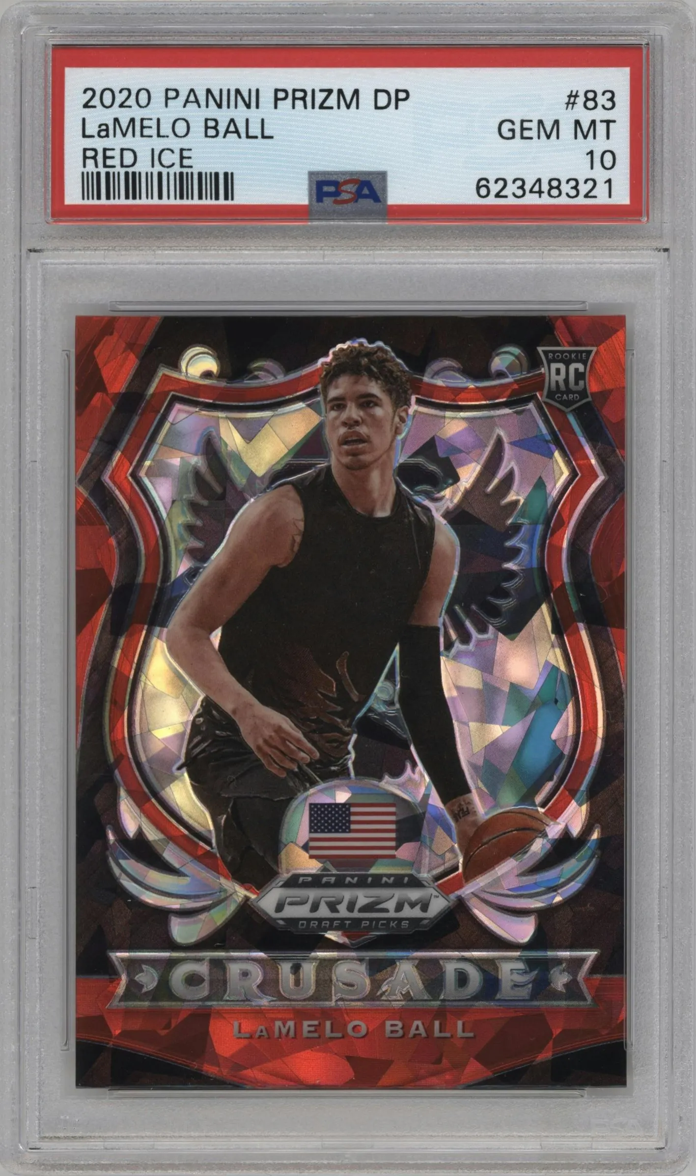 2020 Panini Prizm Draft Picks LaMelo Ball Red Ice #83 PSA 10