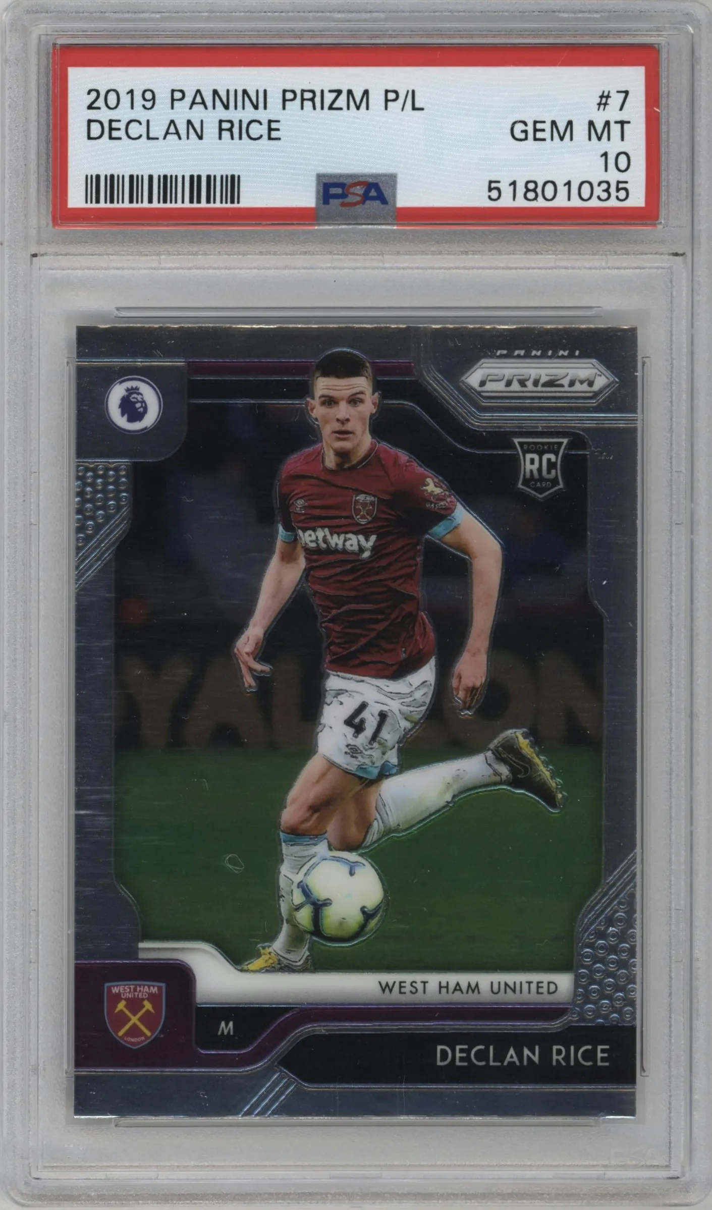 2019 Panini Prizm Premier League Declan Rice #7 PSA 10