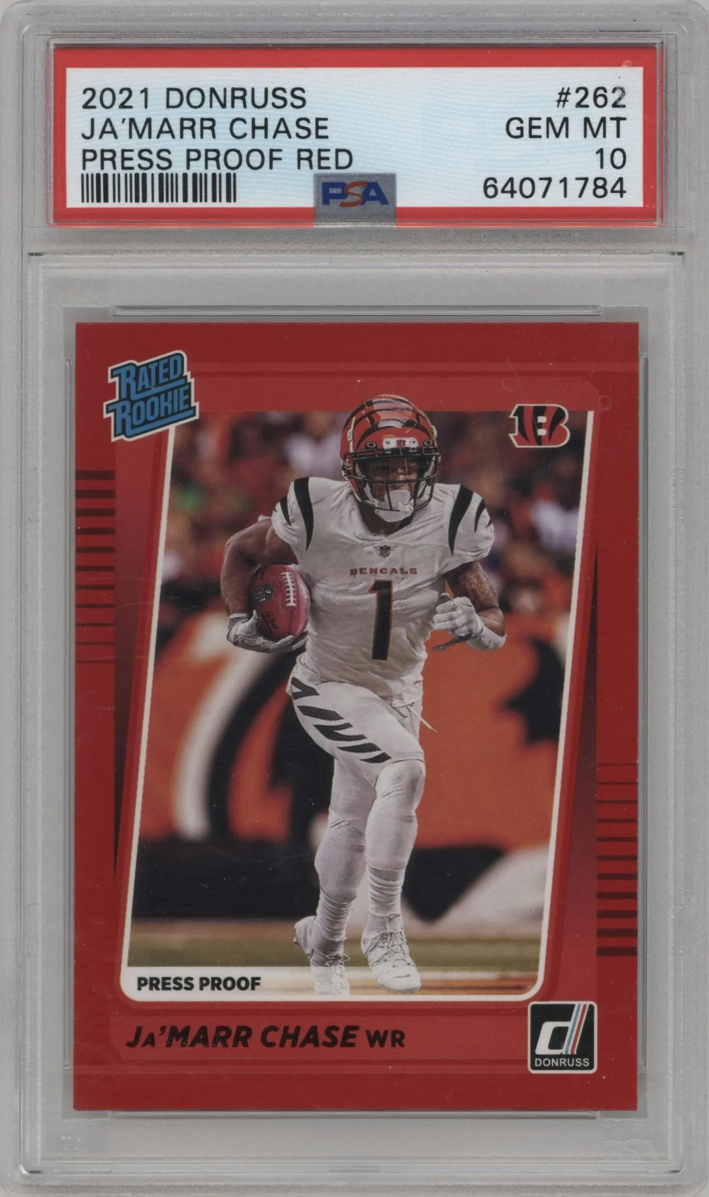 2021 Panini Donruss Rated Rookie Ja'Marr Chase Press Proof Red #262 PSA 10