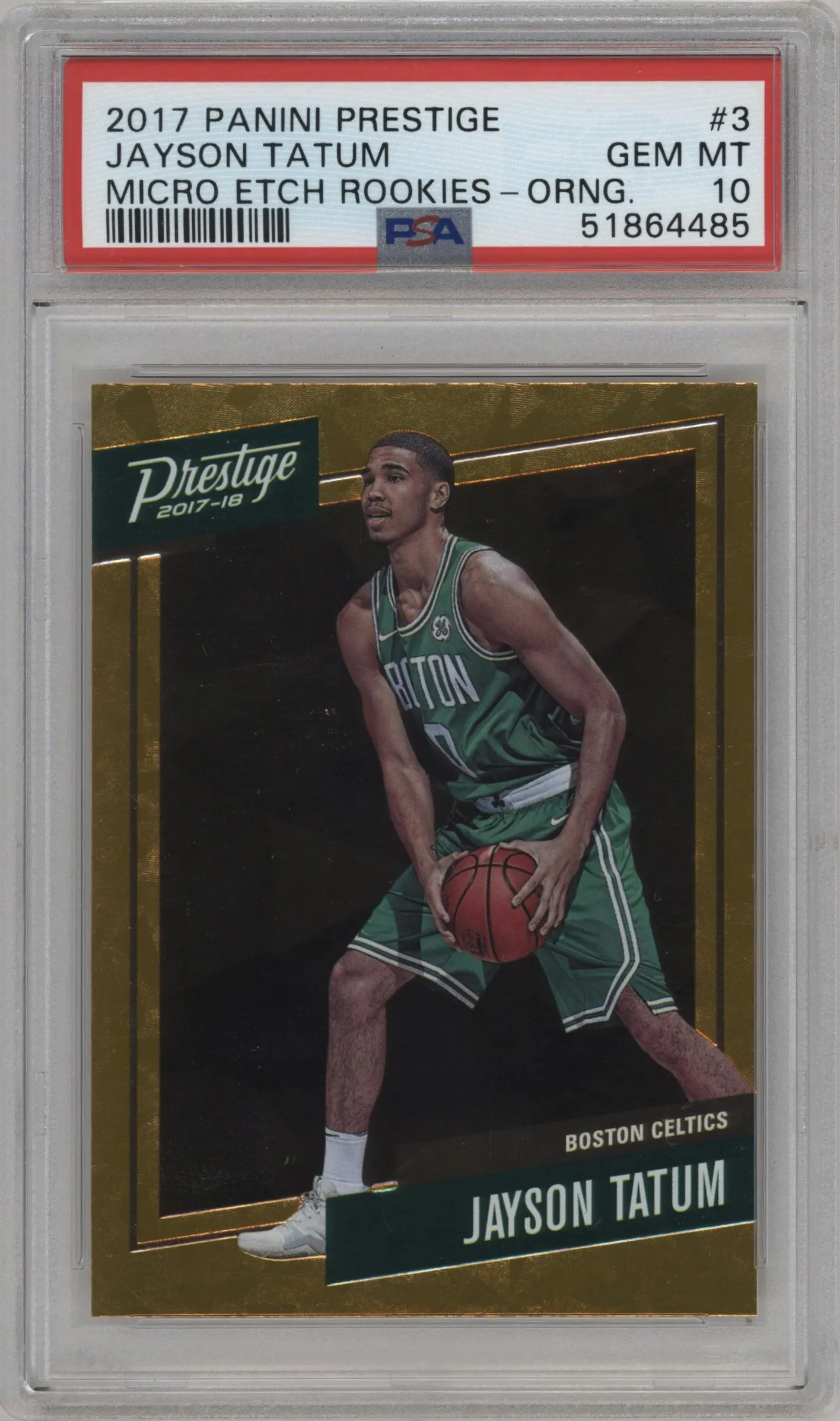 2017 Panini Prestige Micro Etch Rke. Jayson Tatum Orange #3 PSA 10