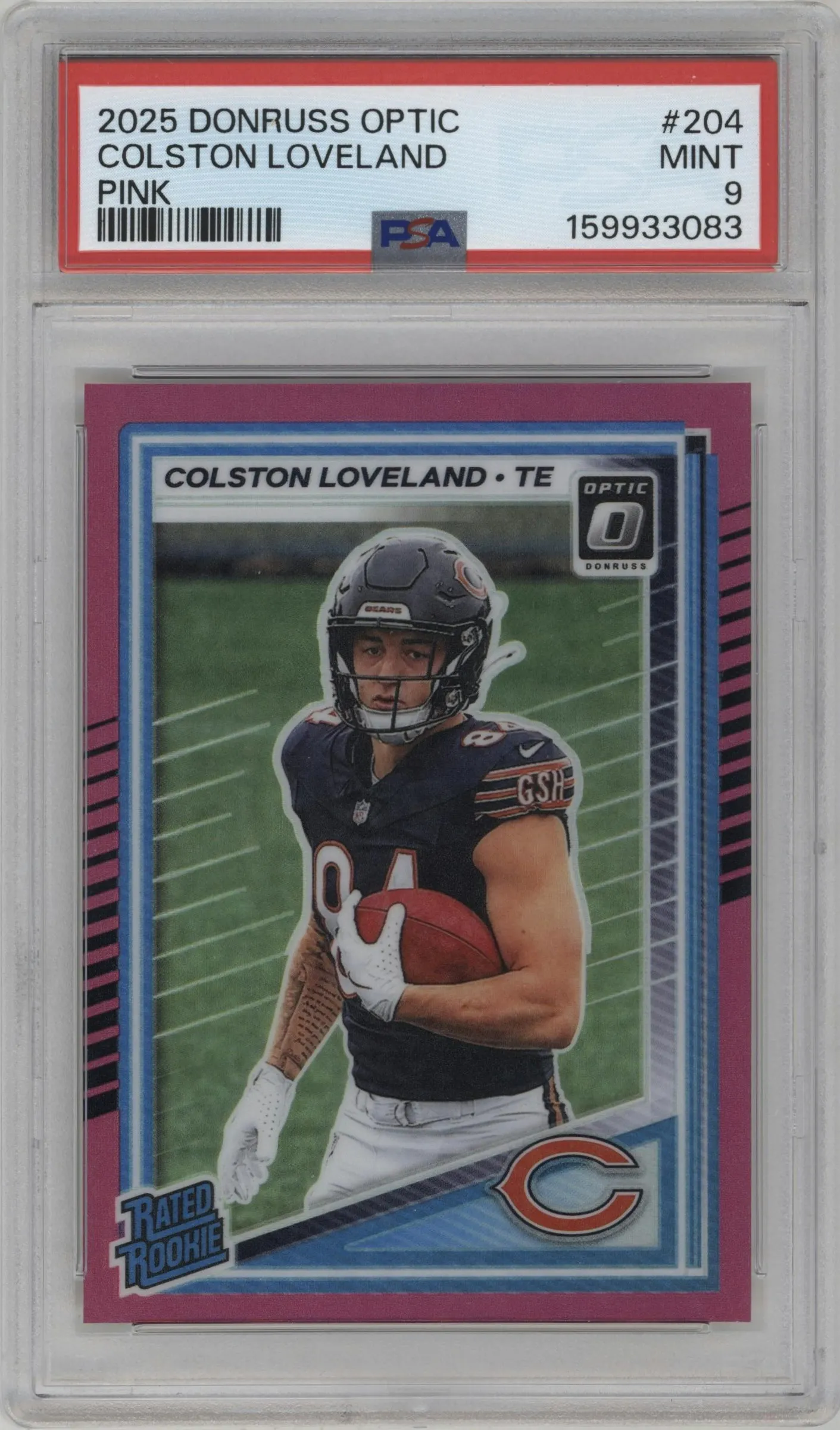 2025 Donruss Optic Rated Rookie Colston Loveland Pink #204 PSA 9