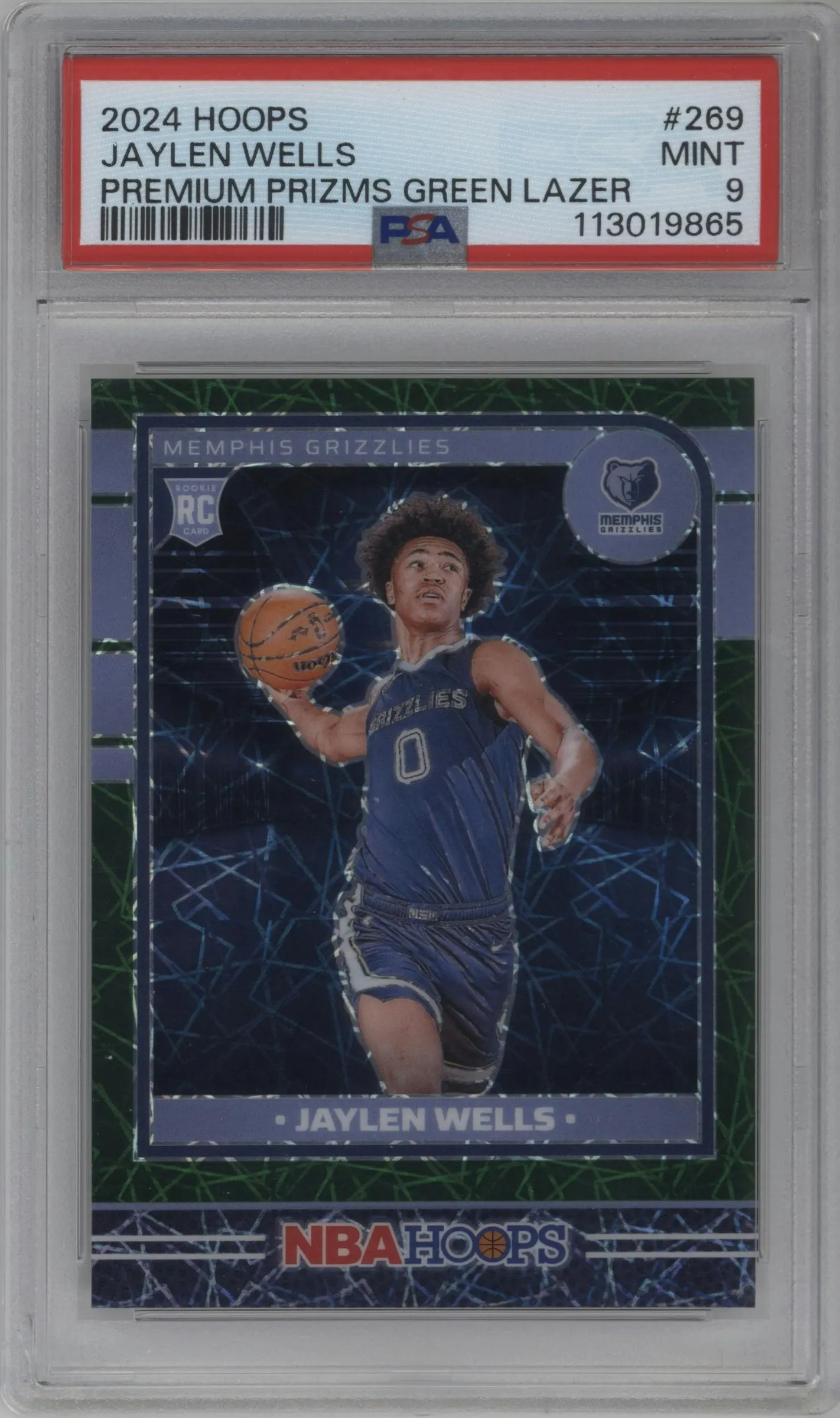 2024 Panini NBA Hoops Jaylen Wells Premium Prizms Lazer Green PSA 9