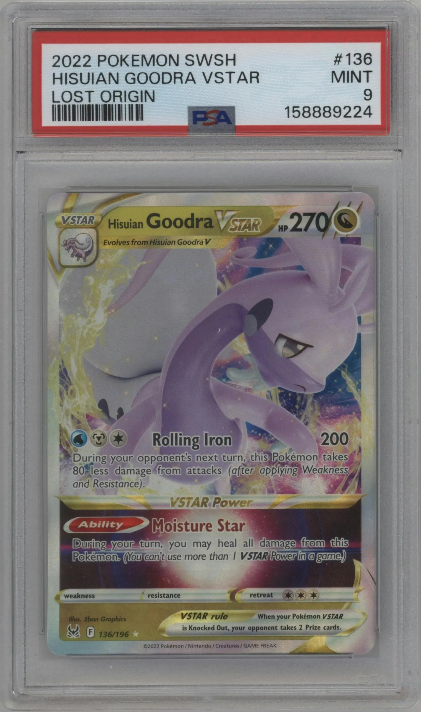 2022 Pokemon SWSH Lost Origin Hisuian Goodra VSTAR #136 PSA 9