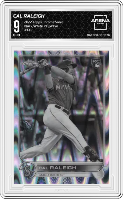 2022 Topps Chrome Sonic Cal Raleigh Black/White RayWave #149 ARENA CLUB 9