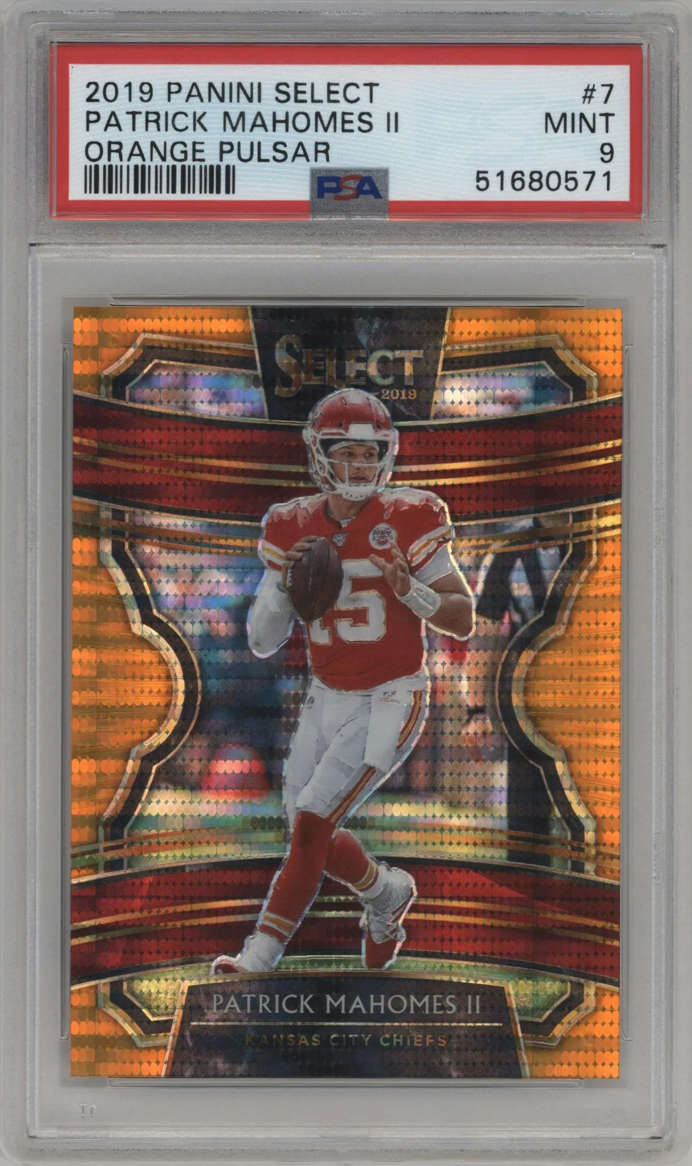 2019 Panini Select Patrick Mahomes II Orange Pulsar #7 PSA 9