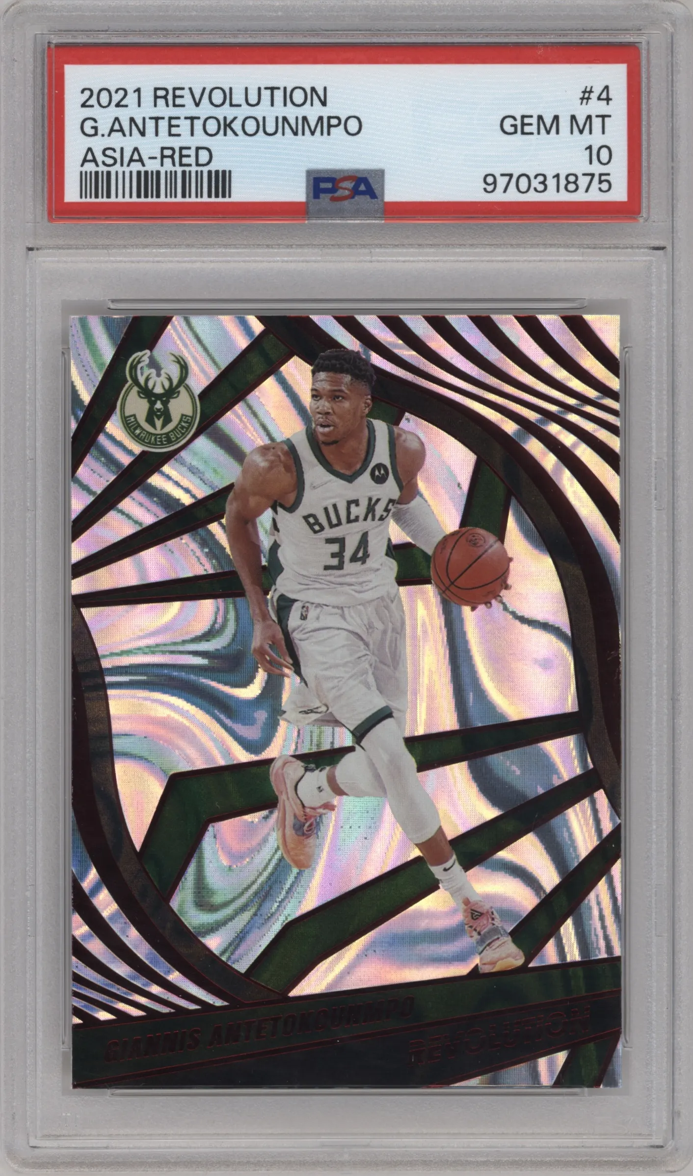 2021 Panini Revolution Giannis Antetokounmpo Asia Red #4 PSA 10