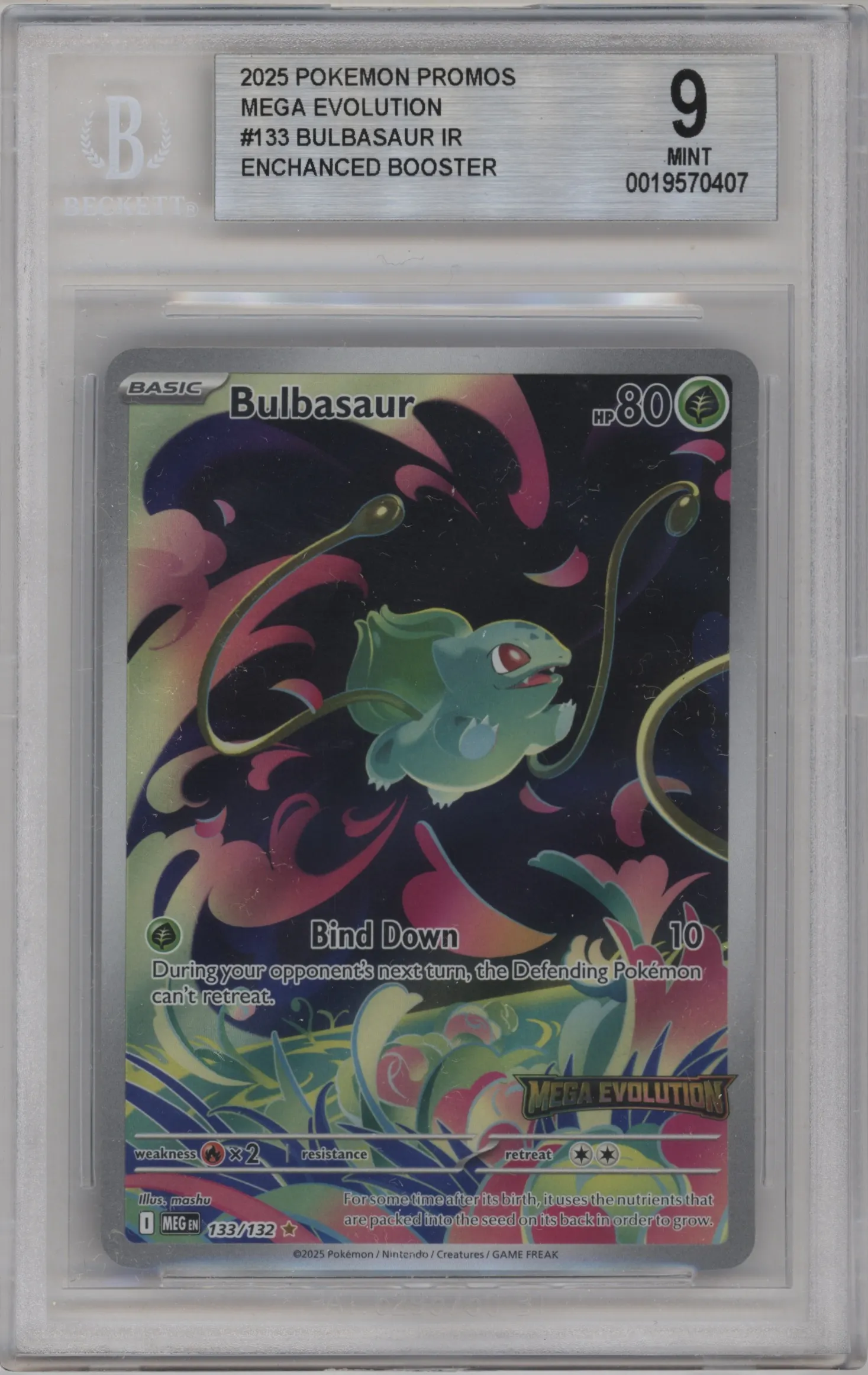 2025 Pokemon Mega Evolution Bulbasaur Enhanced Booster Box Topper #133 BGS 9