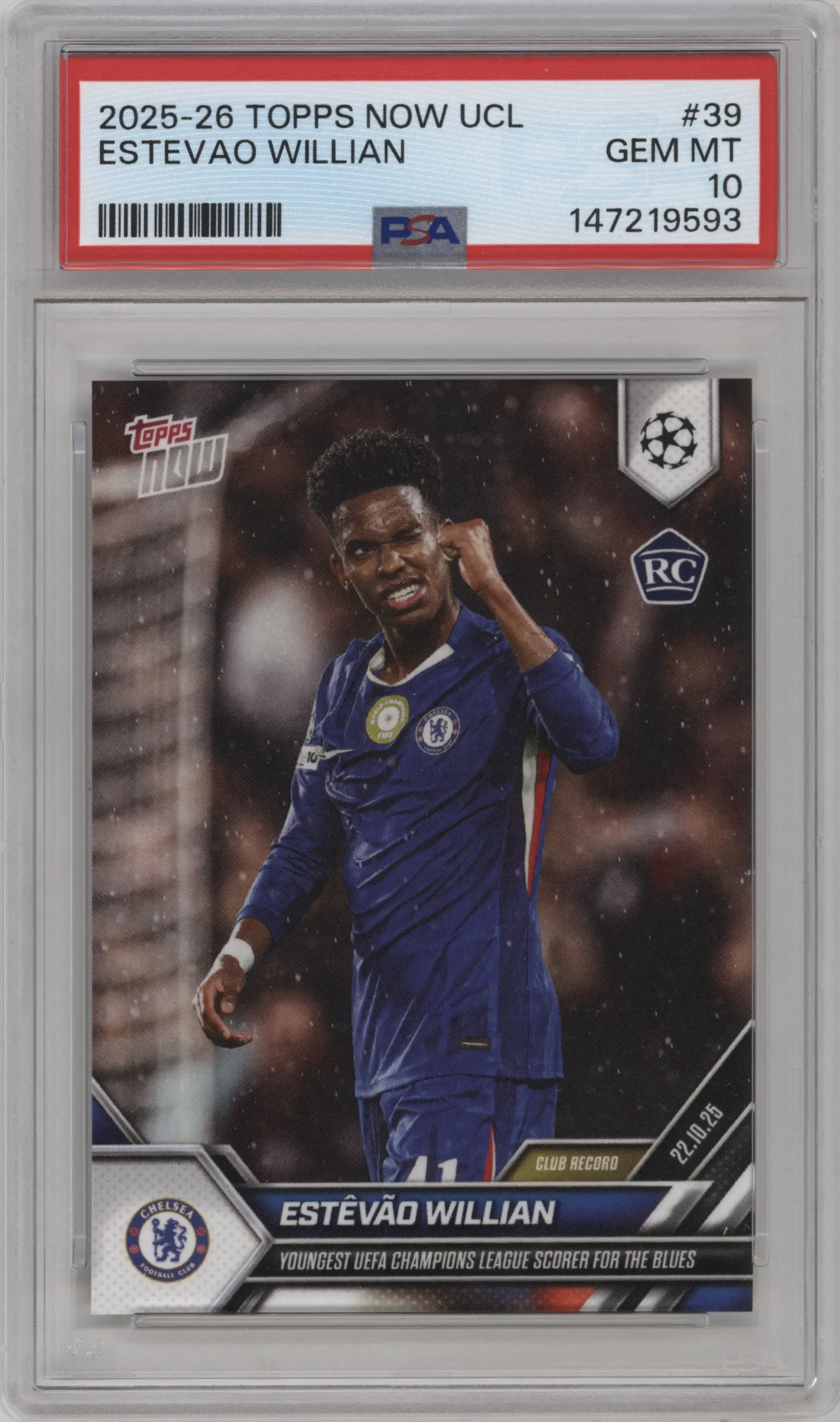 2025 Topps Now UEFA Champions League Estevao Willian PSA 10