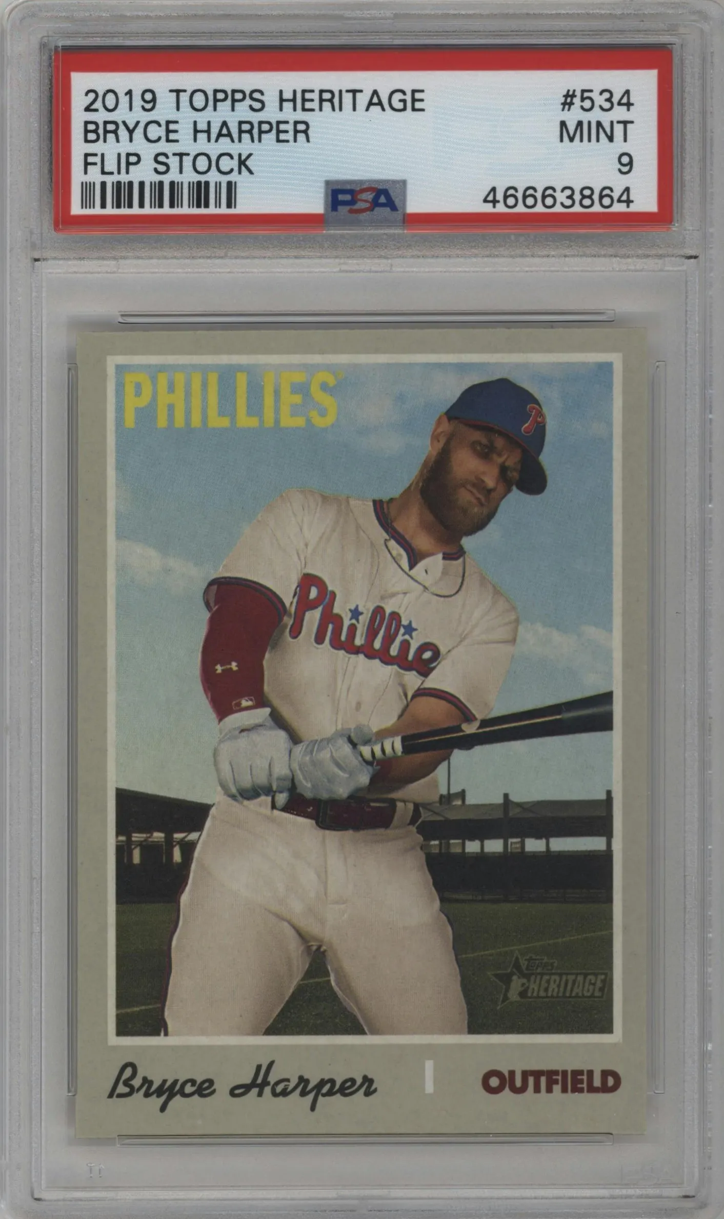 2019 Topps Heritage HN Bryce Harper Flip Stock #534 PSA 9