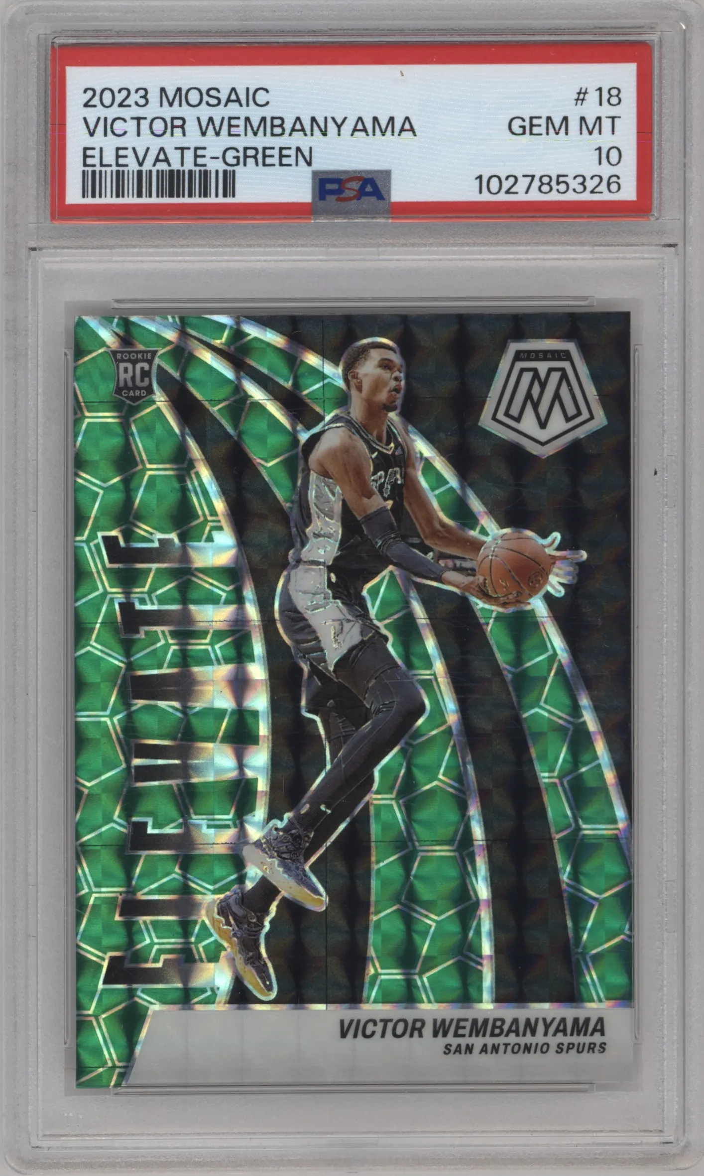 2023 Panini Mosaic Elevate Victor Wembanyama Green Mosaic #18 PSA 10