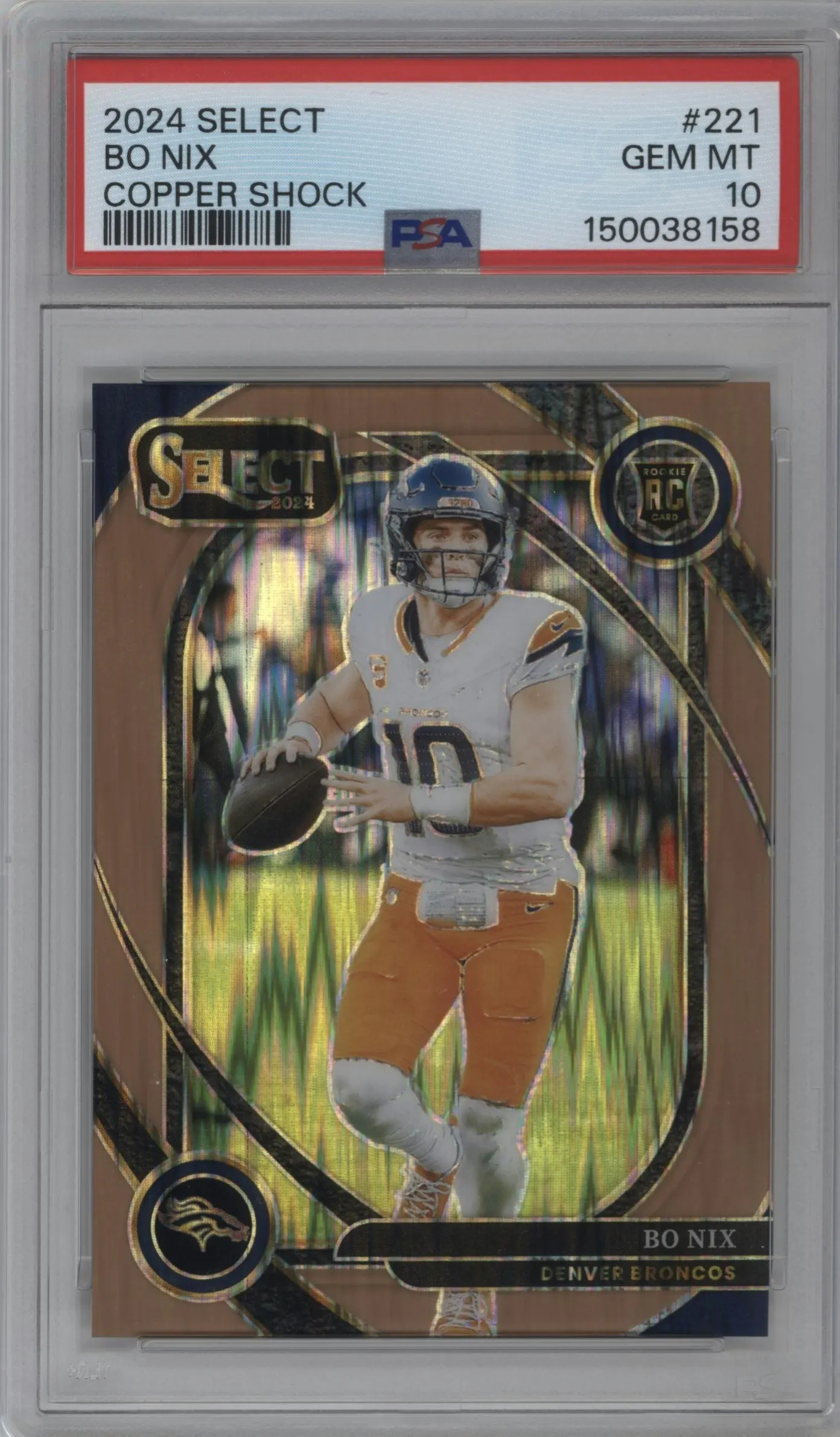 2024 Panini Select Club Lvl. Bo Nix Copper Shock #221 PSA 10