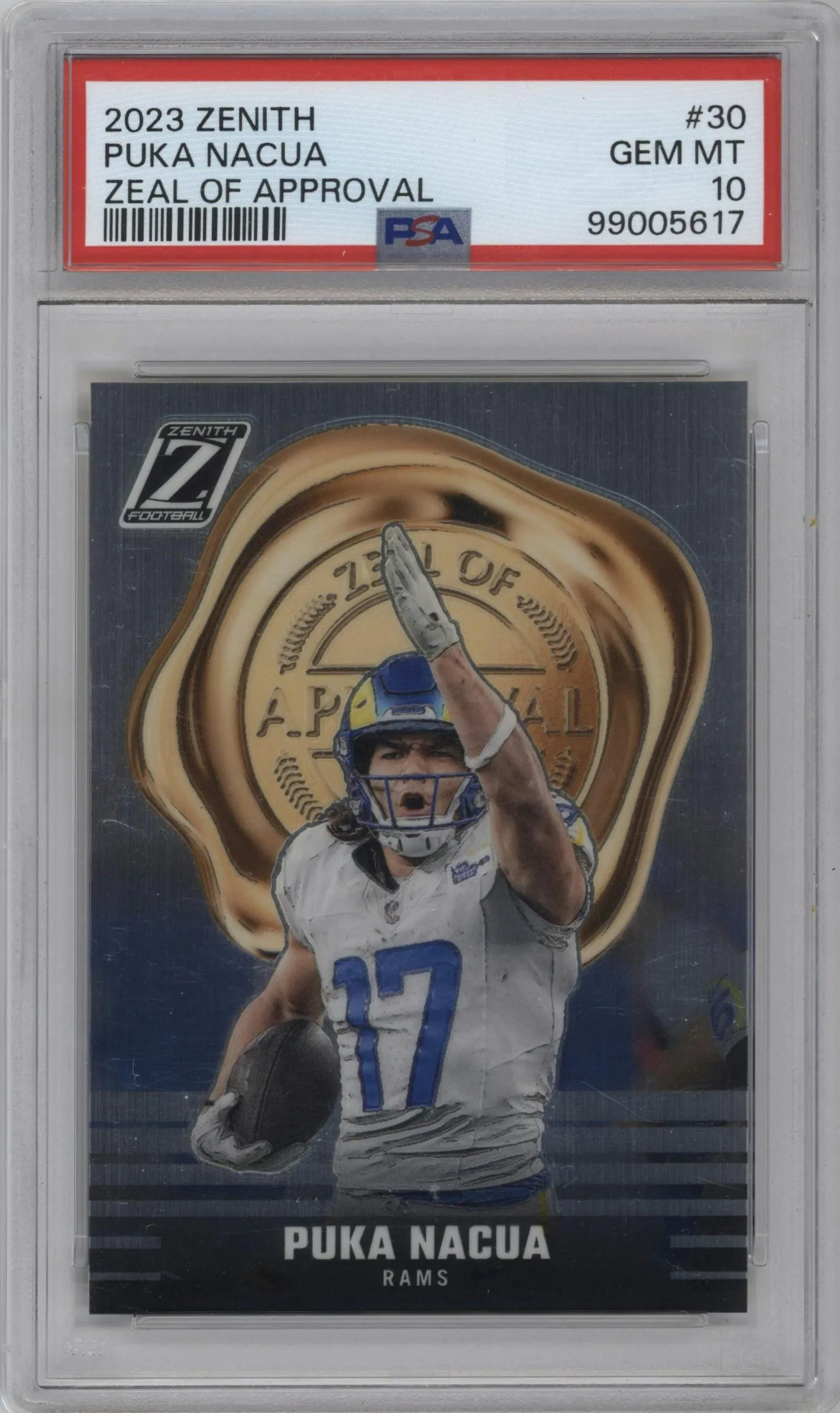 2023 Panini Zenith Zeal of Approval Puka Nacua #30 PSA 10