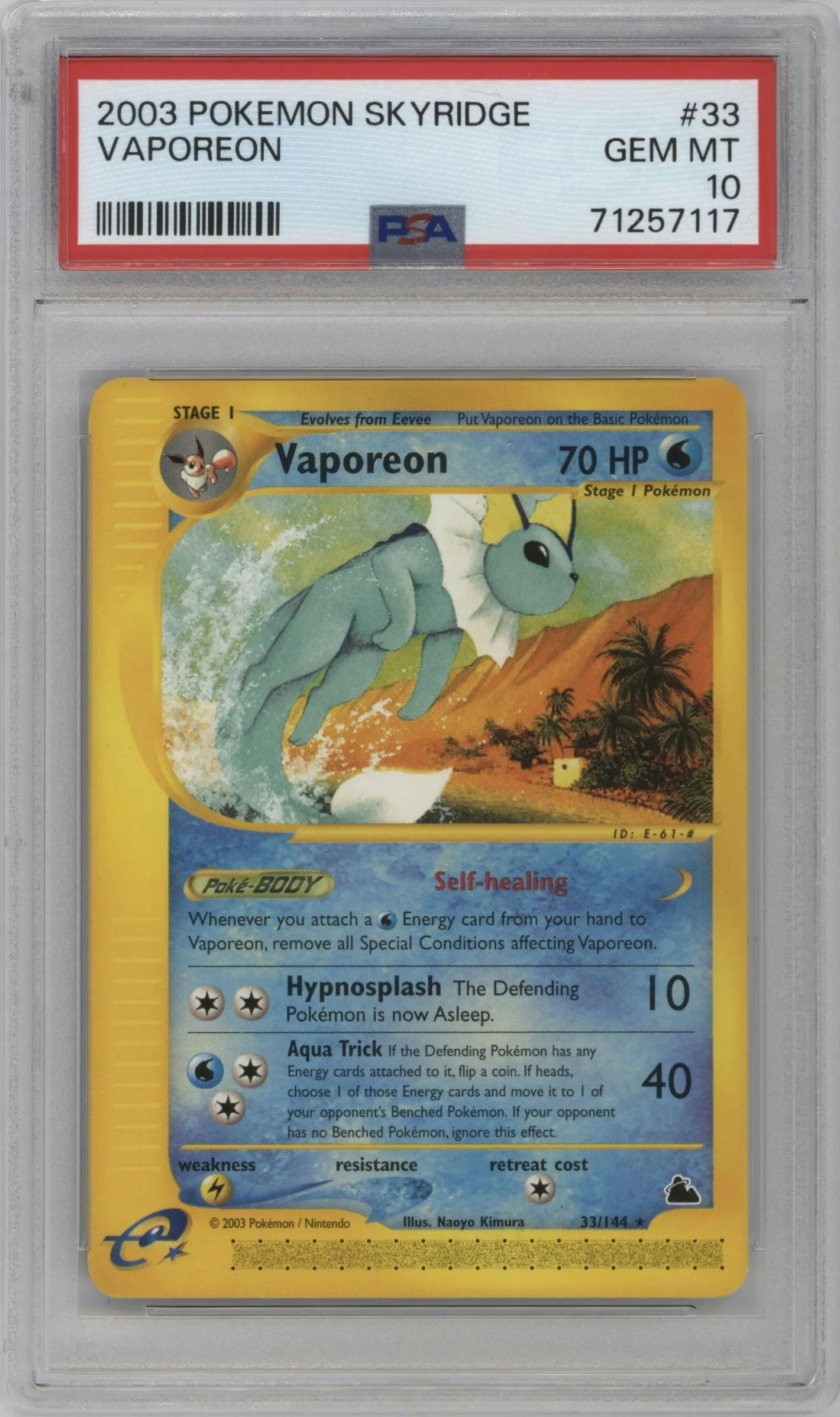2003 Pokemon E-CARD Skyridge Vaporeon #33 PSA 10