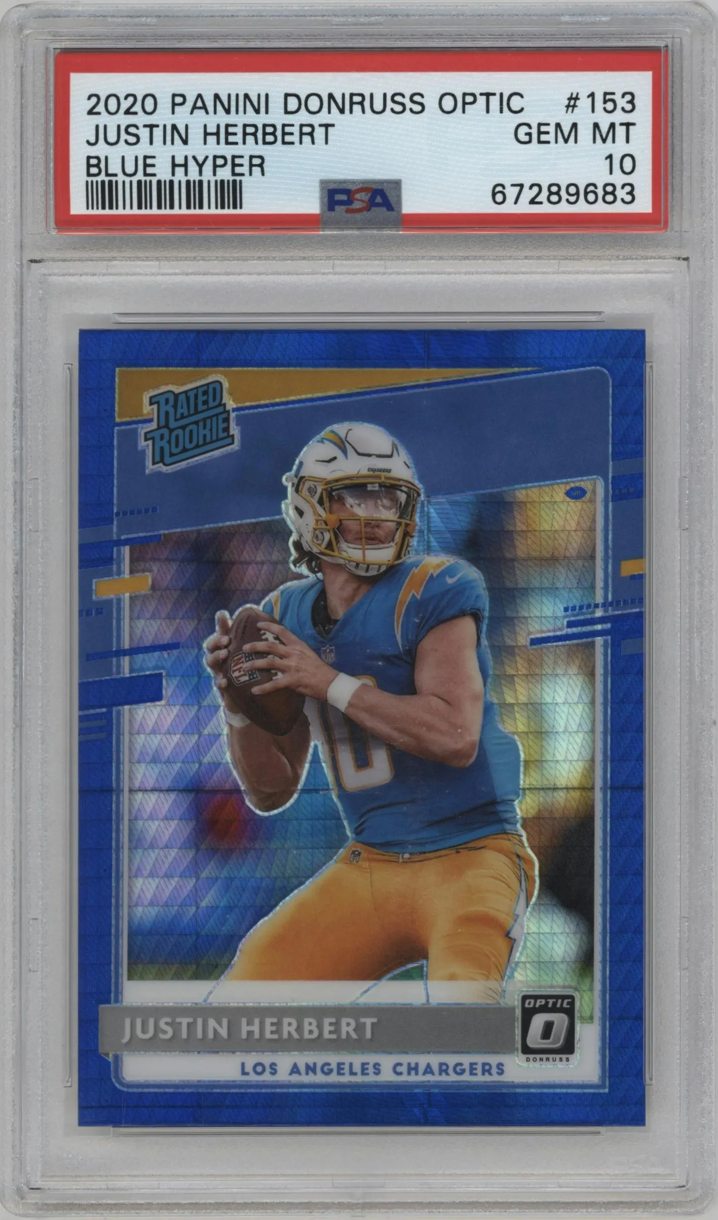 2020 Panini Donruss Optic Rated Rookie Justin Herbert Hyper Blue #153 PSA 10