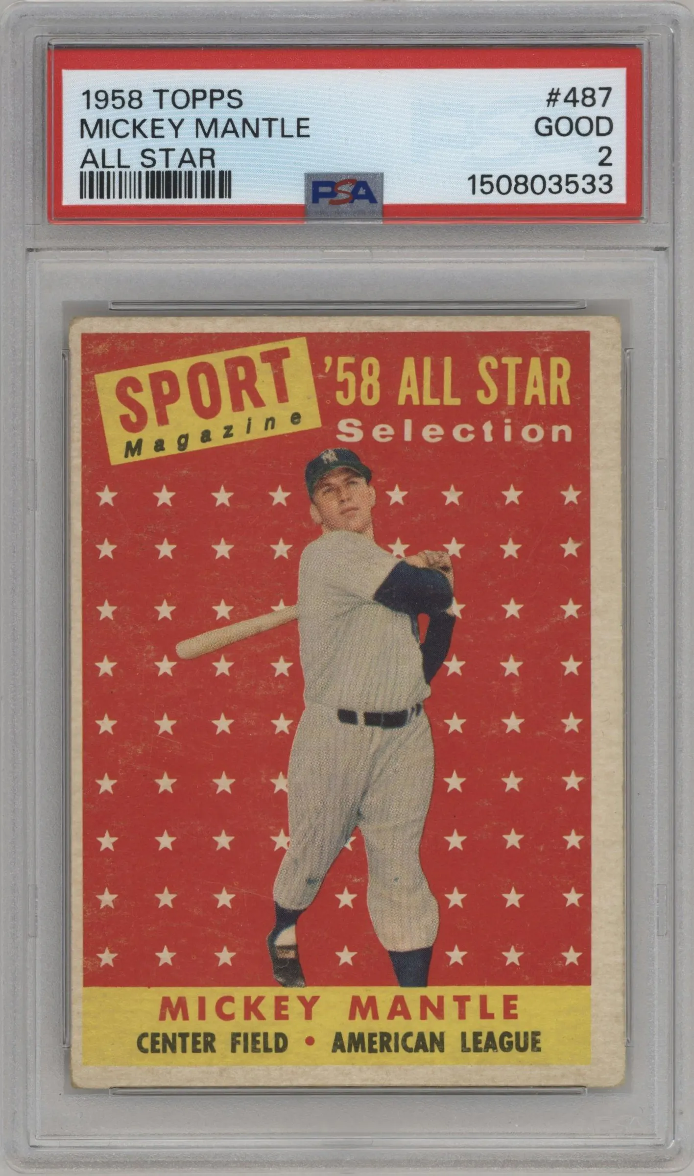 1958 Topps Mickey Mantle #487 PSA 2