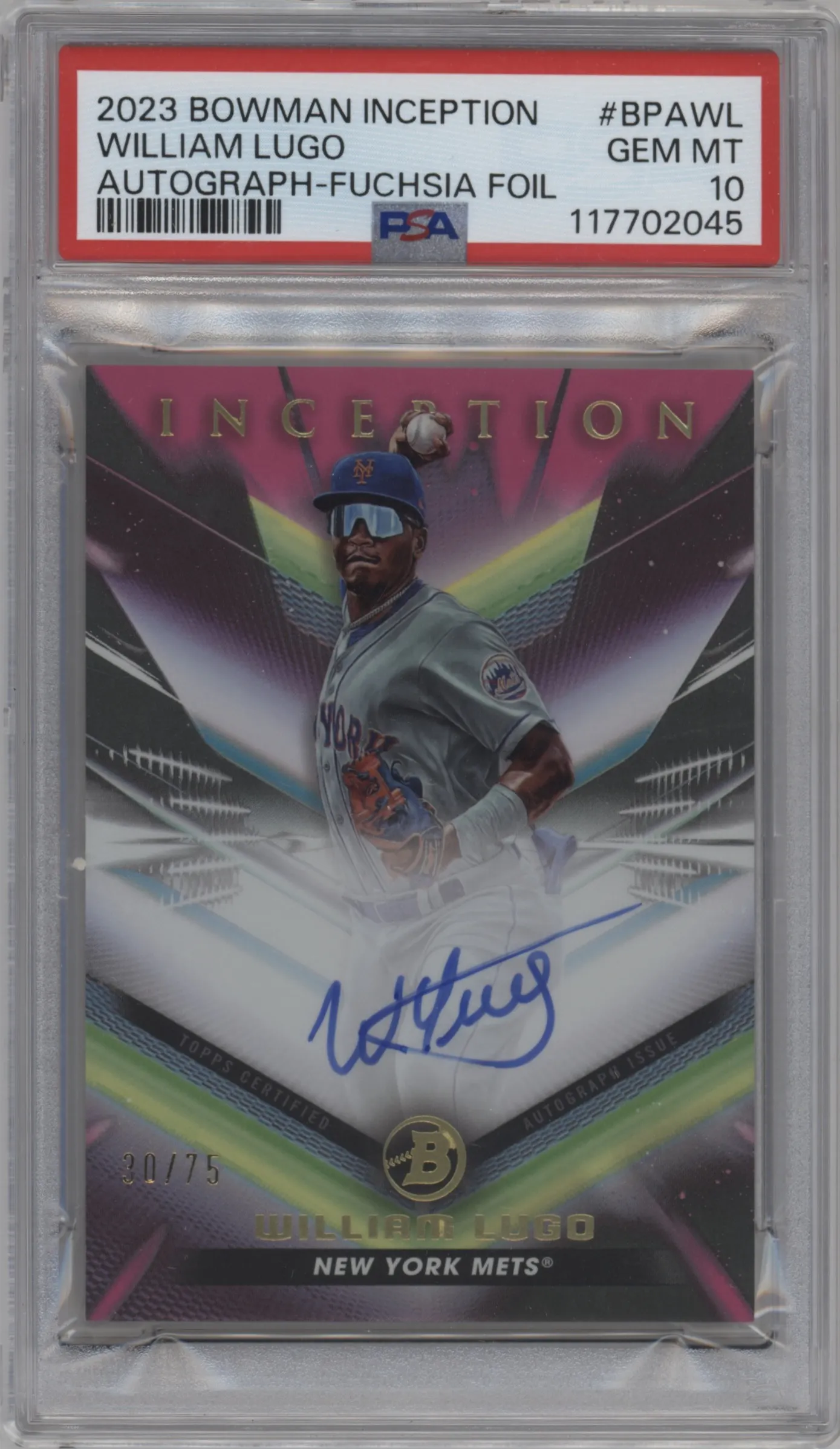 2023 Bowman Inception Auto William Lugo Fuchsia Foil #BPA-WL PSA 10