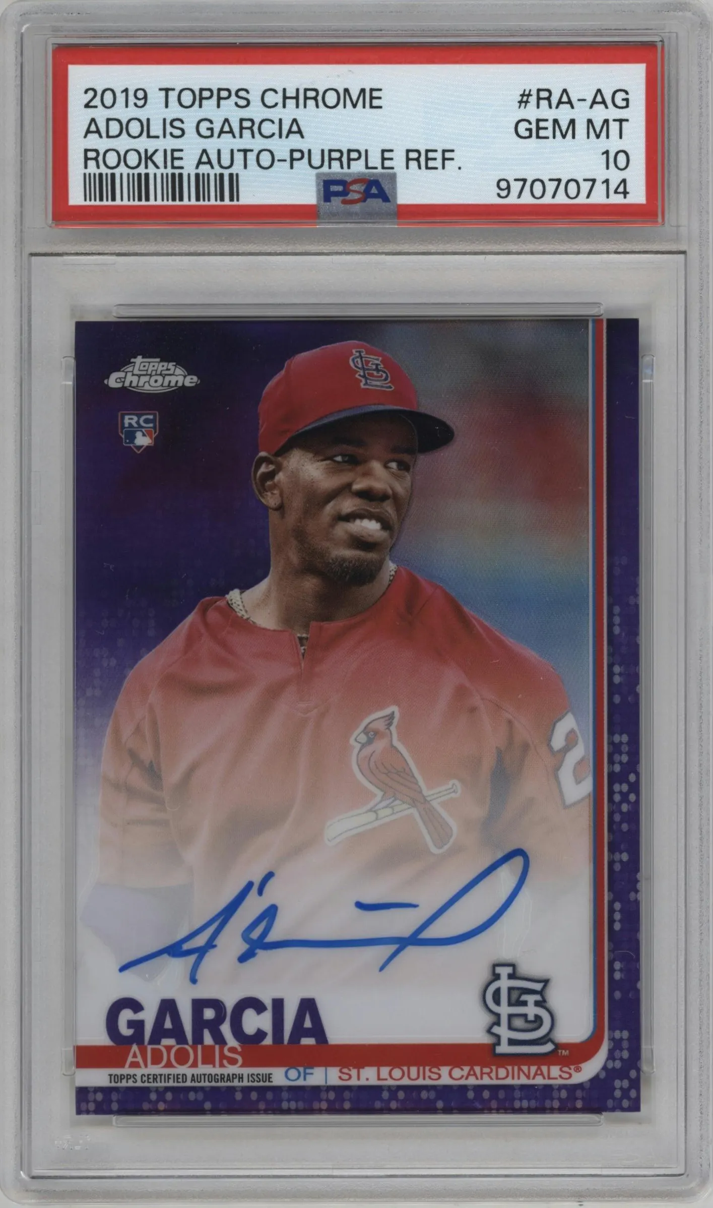 2019 Topps Chrome Rke.Auto Adolis Garcia Purple Refractor #RA-AG PSA 10