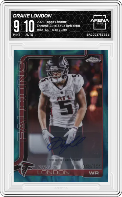 2025 Topps Chrome Chrome Auto Drake London Aqua Refractor #BA-DL ARENA CLUB 9