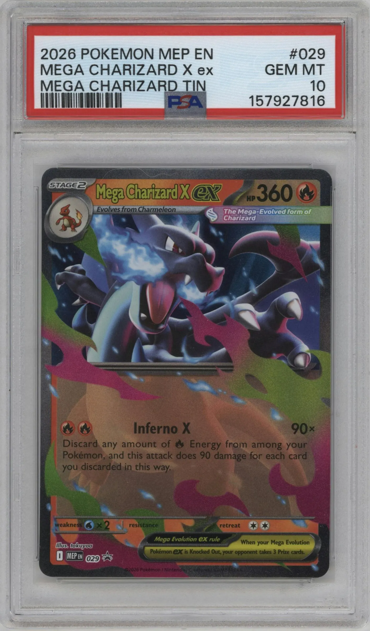 2026 Pokemon Mega Evolution Mega Charizard X ex Mega Charizard Tins #029 PSA 10