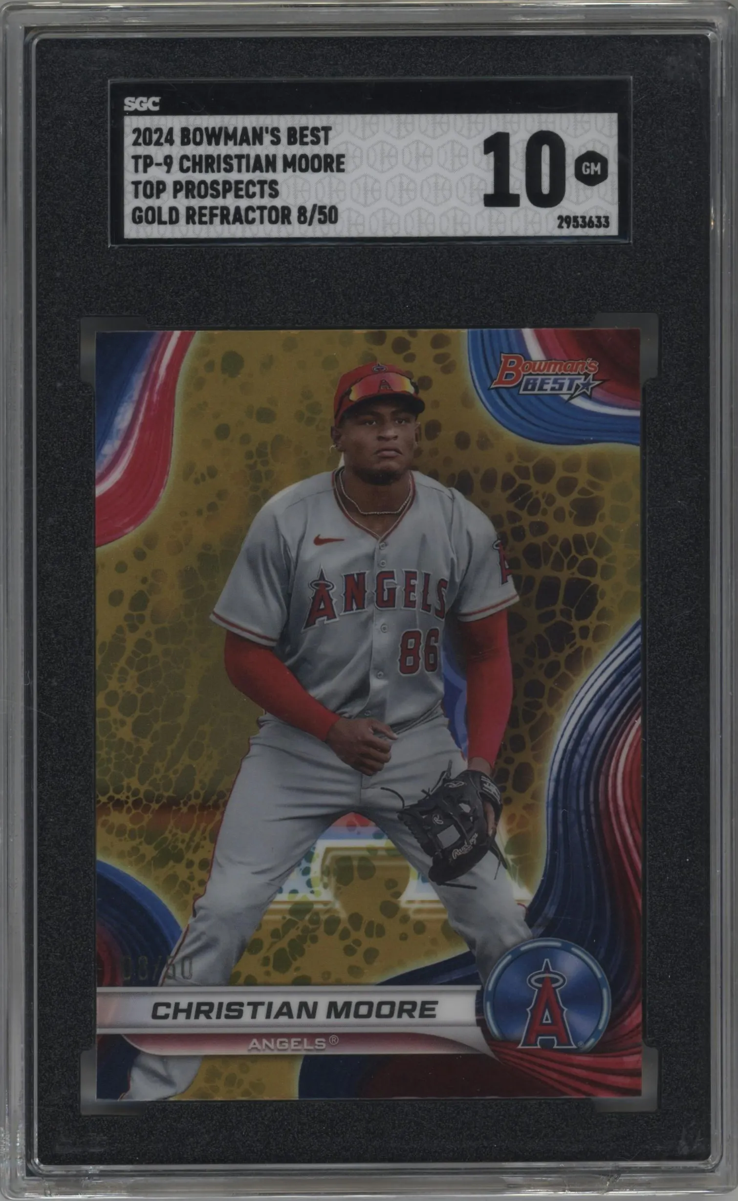 2024 Bowman's Best Top Prospects Christian Moore Gold Refractor #TP-9 SGC 10