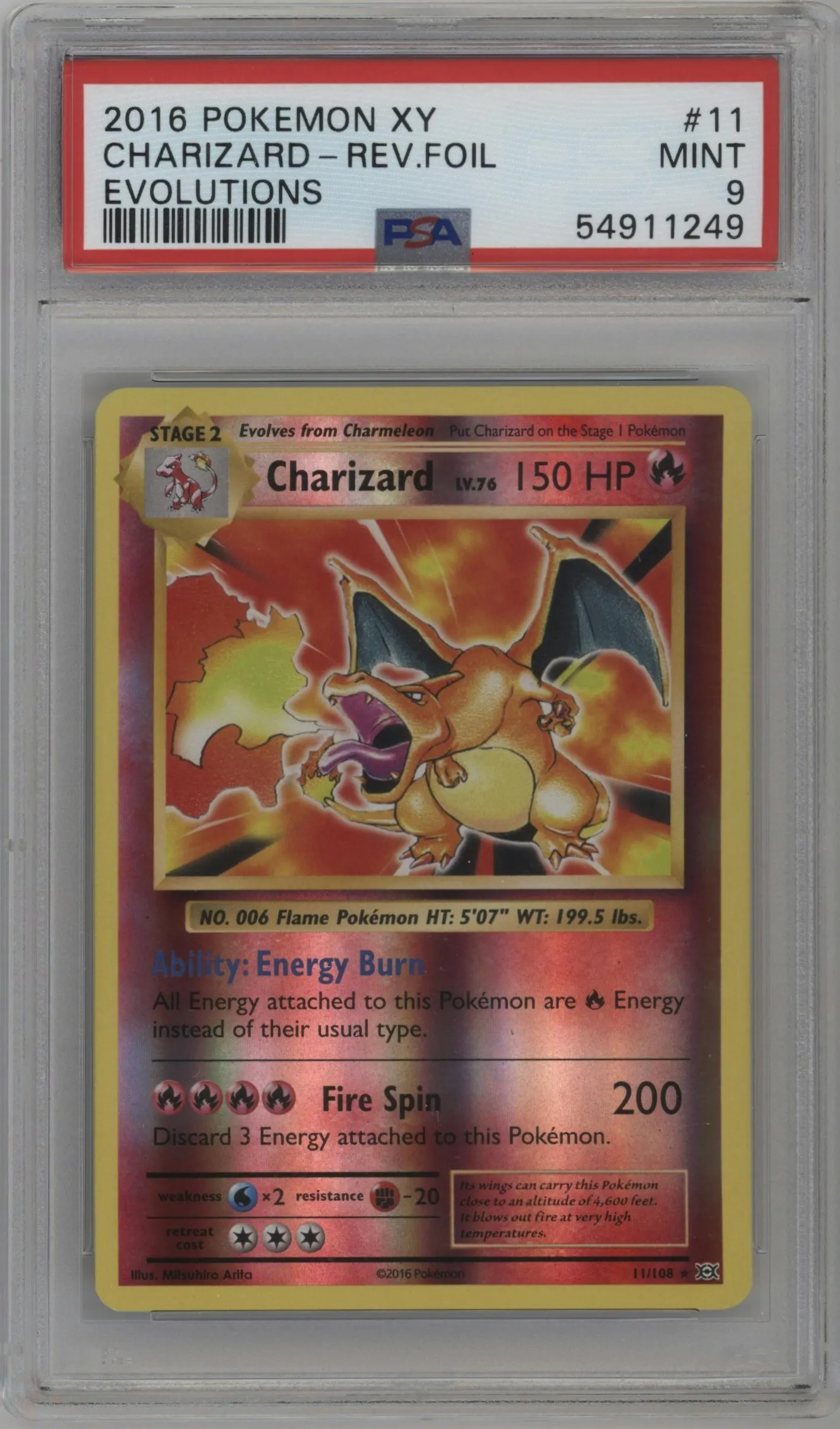 2016 Pokemon XY Evolutions Charizard #11 PSA 9