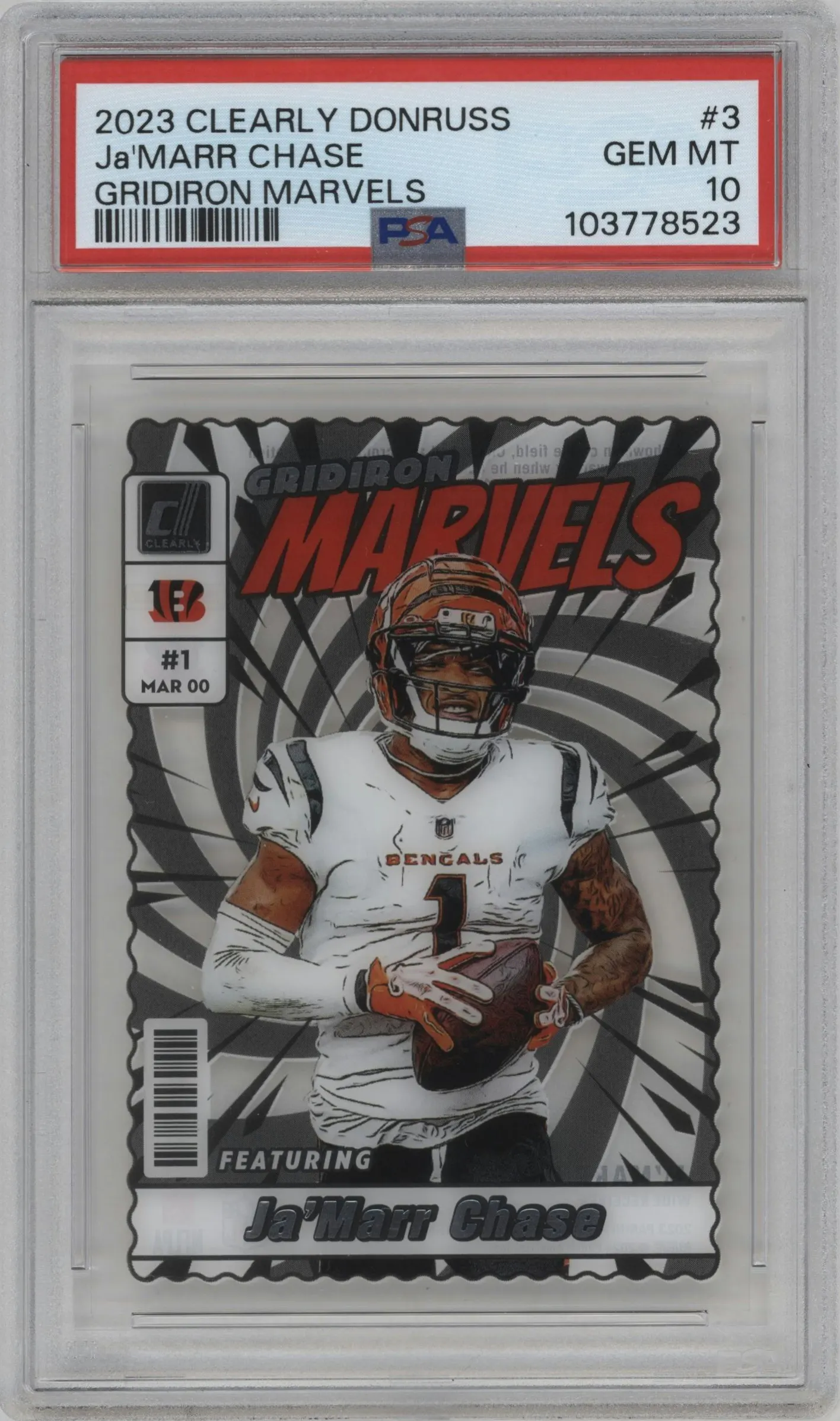 2023 Clearly Donruss Gridiron Marvels Ja'Marr Chase #3 PSA 10