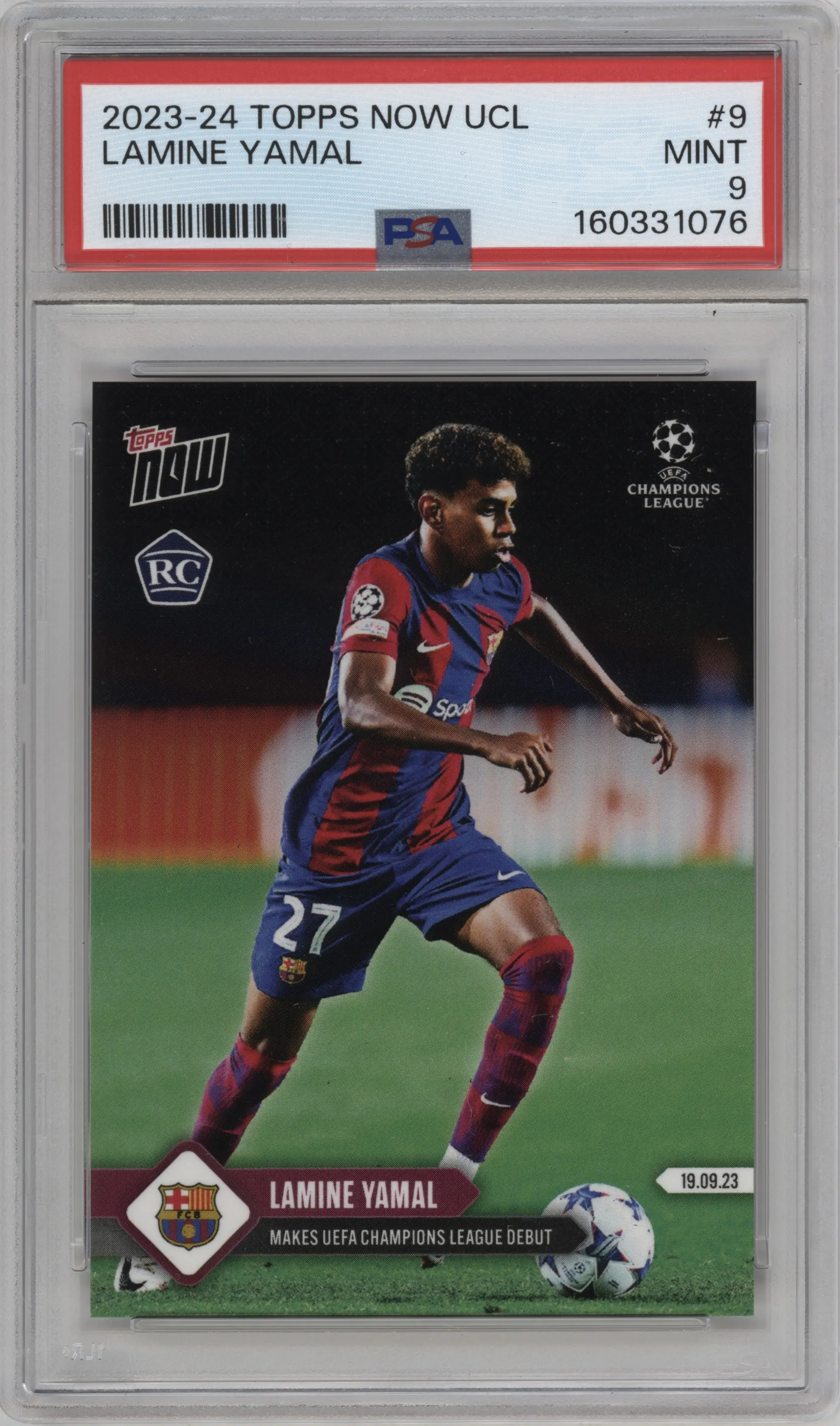 2023 Topps Now UEFA Champions League Lamine Yamal #009 PSA 9